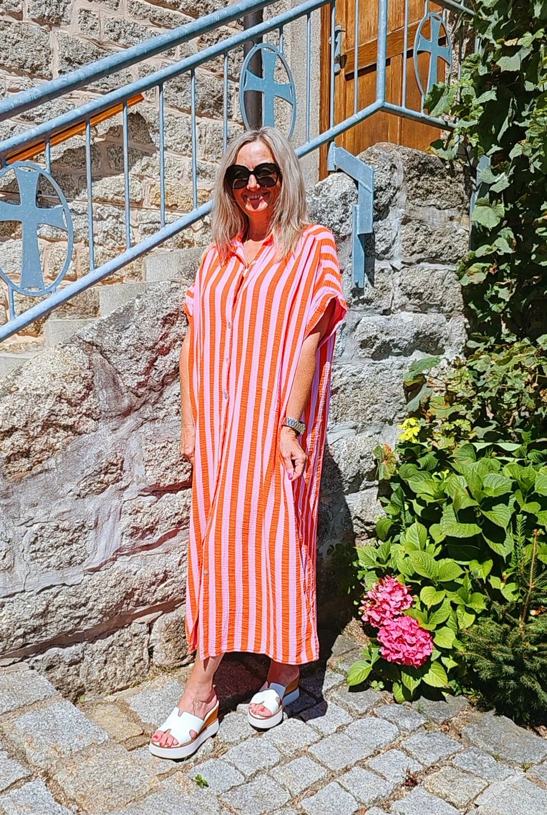 TREND MUSSELIN BLUSENKLEID NEPAL STRIPES Made in Italy 34-46/48 Streifen