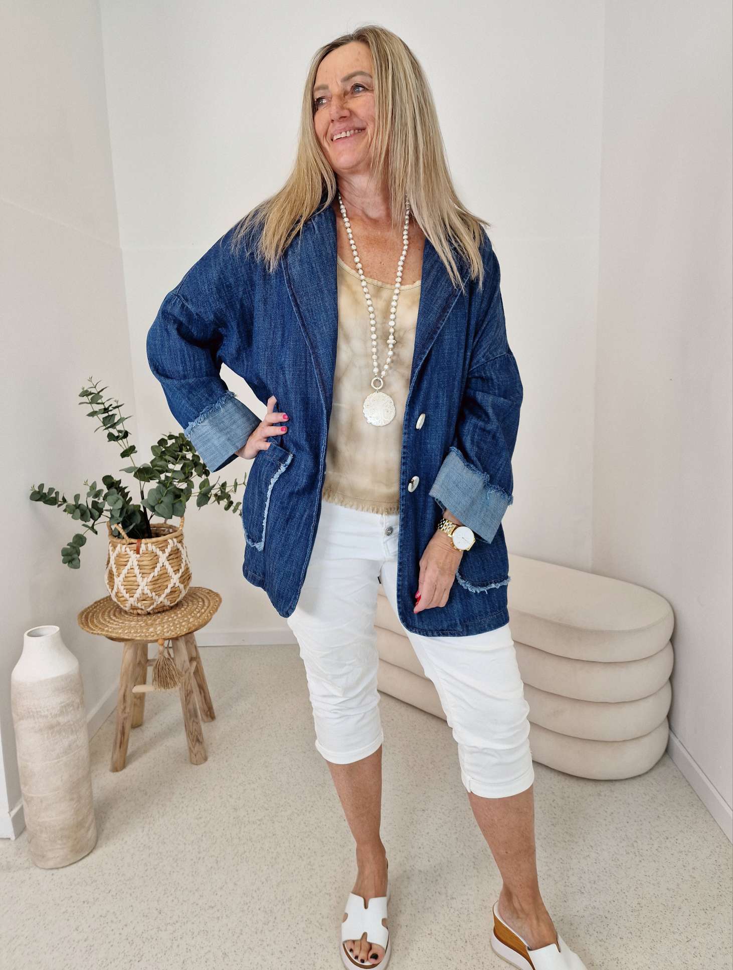 JEANS BLAZER TIMO DARK BLUE 34-42 Made in Italy Oversize Anzug Jacke JEANS BLAZER TIMO DARK BLUE 34-42 Made in Italy Oversize Anzug Jacke