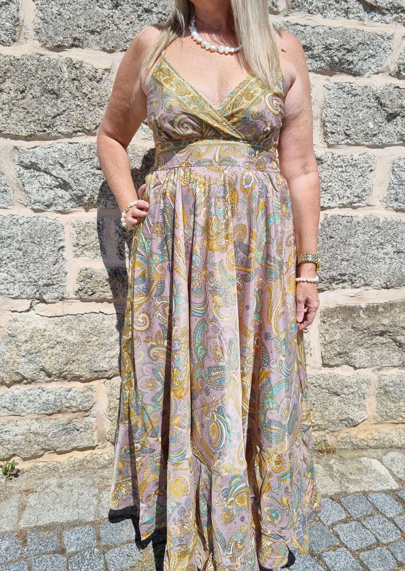 SILK DRESS MALEDIVE LONG VIO NUDE Boho Boheimian Seide Spaghettiträger Kleid Maxi Beach Sommer 34-40 SILK DRESS MALEDIVE LONG VIO NUDE Boho Boheimian Seide Spaghettiträger Kleid Maxi Beach Sommer 34-40