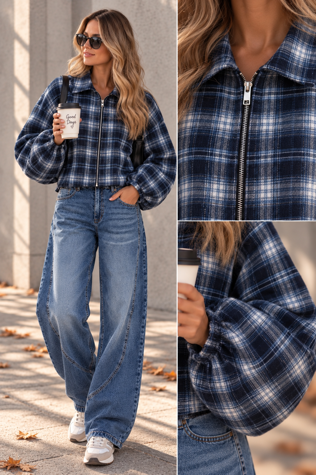 Flanell-Karojacke mit Ballonärmeln I J0133 I 34-44 I Made in Italy