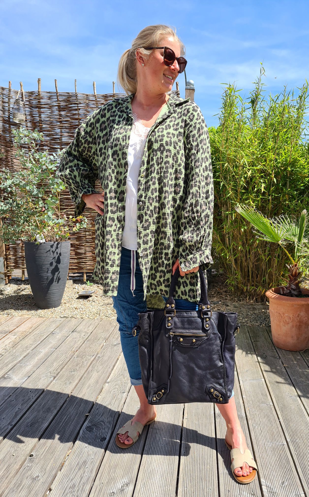 MUSSELIN OVERSIZE BLUSE SKYROS LEO KHAKI 34-42 Made in Italy Longbluse Kleid Tunika Shirt Blusenjacke MUSSELIN OVERSIZE BLUSE SKYROS LEO KHAKI 34-42 Made in Italy Longbluse Kleid Tunika Shirt Blusenjacke
