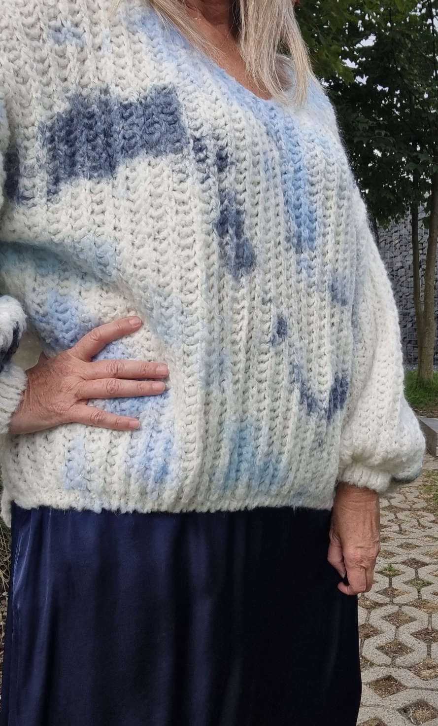 KNIT SWEATER SVENJA BATIK BLAU Strickpullover Pullover 34-42 Oversize Made in Italy KNIT SWEATER SVENJA BATIK BLAU Strickpullover Pullover 34-42 Oversize Made in Italy