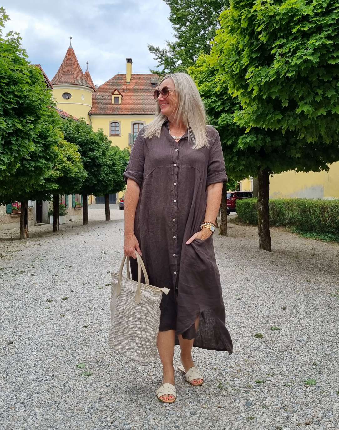 LINEN DESS WILMA BRAUN 34-42 Made in Italy Leinen Kleid Long Bluse Mantel LINEN DESS WILMA BRAUN 34-42 Made in Italy Leinen Kleid Long Bluse Mantel