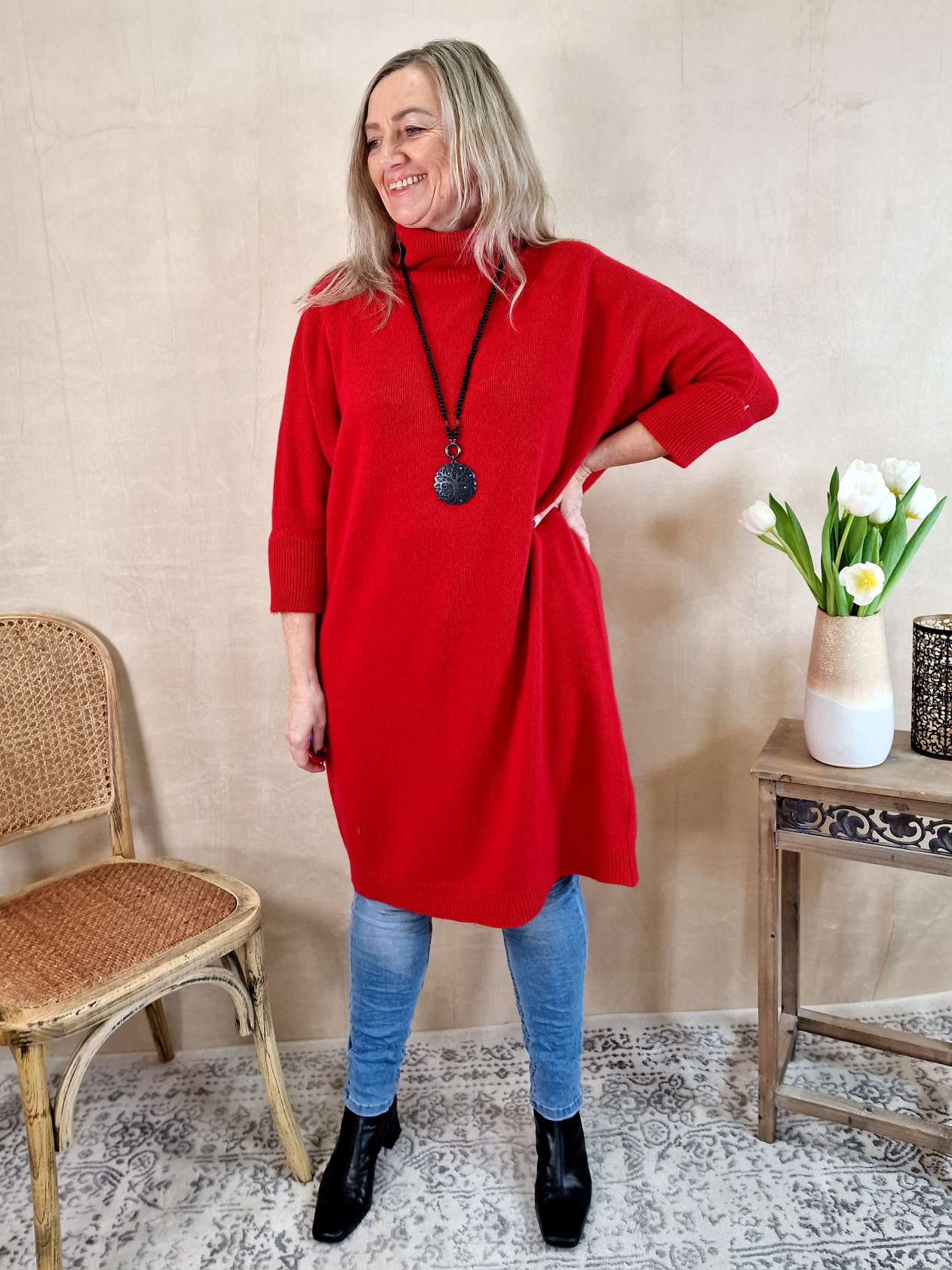 CASHMERE DRESS STELLA ROT 34-42 Made in Italy Strick Kleid Long Pullover CASHMERE DRESS STELLA ROT 34-42 Made in Italy Strick Kleid Long Pullover