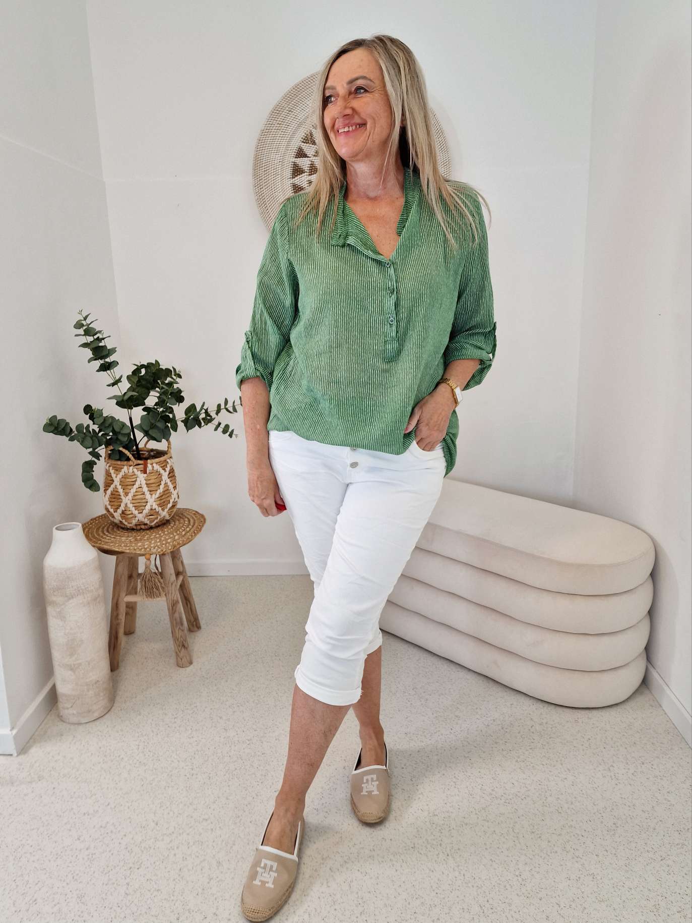 ZARTE STREIFEN BLUSE BELINDE GRÜN 34-42 langarm Bluse Shirt ZARTE STREIFEN BLUSE BELINDE GRÜN 34-42 langarm Bluse Shirt