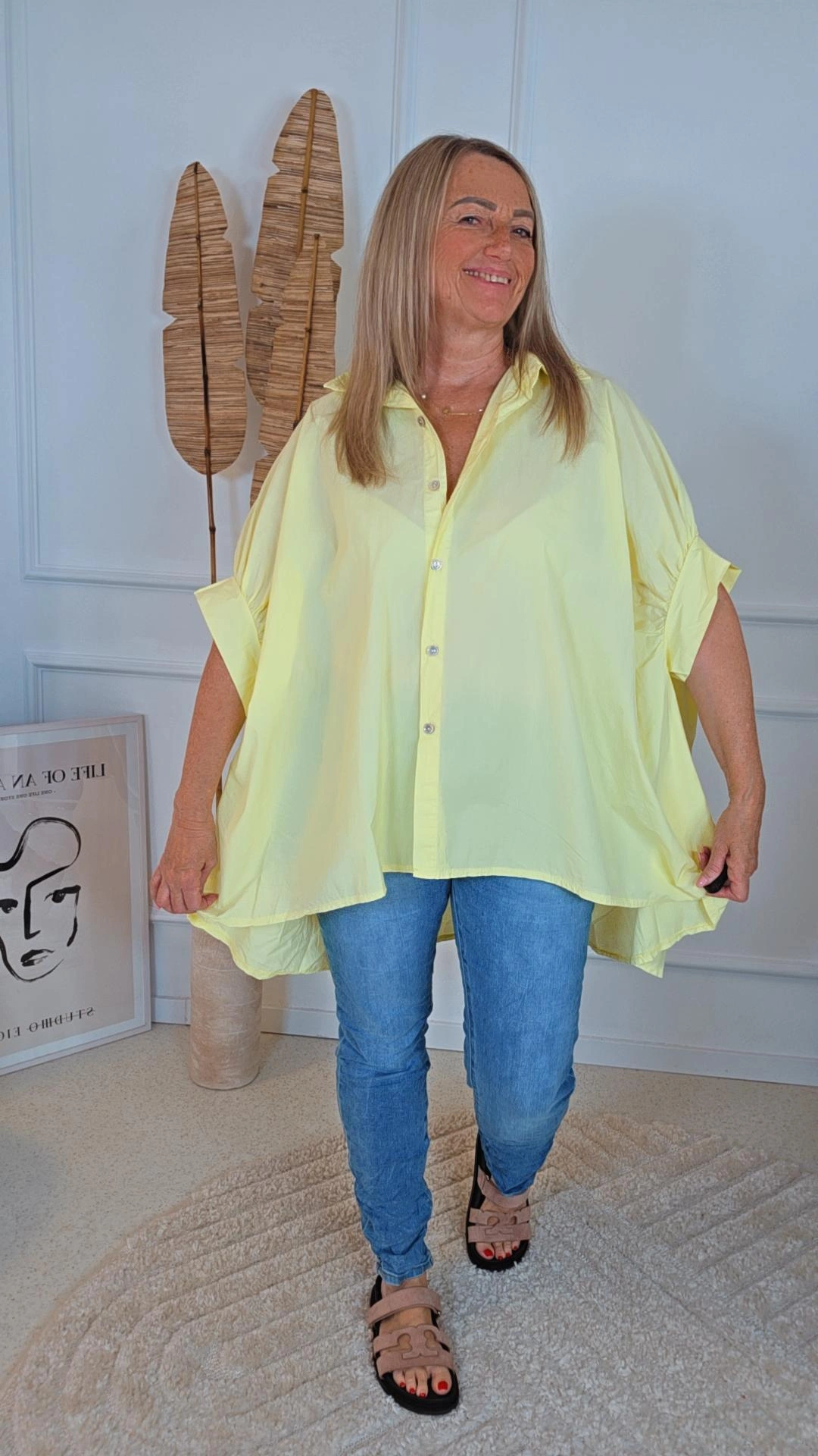 BAUMWOLL BLUSE LIANE Kurzärmelig UNI Made in Italy 34 - 46/48