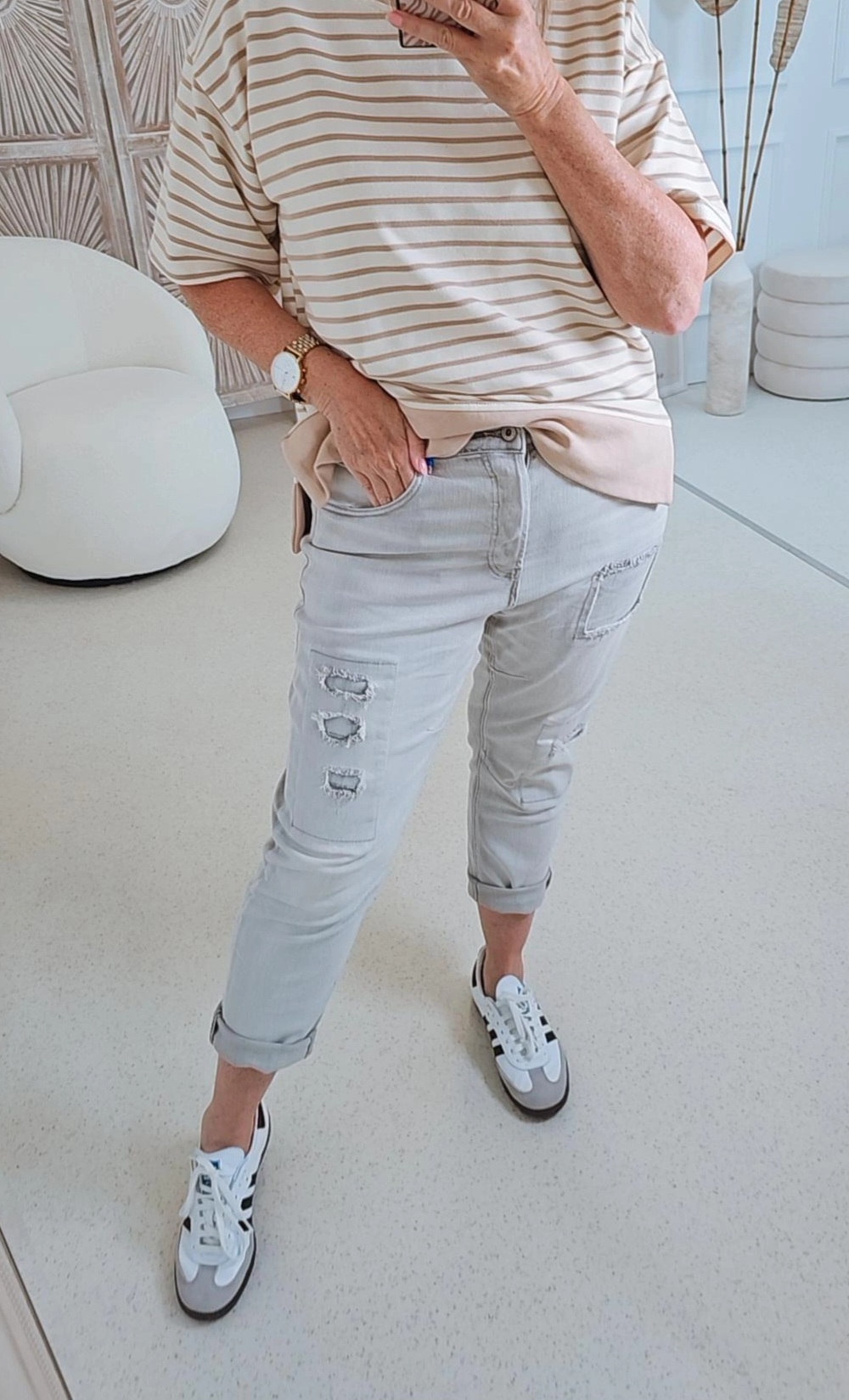 BASIC JEANS OPHELIA destroyed Made in Italy Variantenartikel SW1225 grau