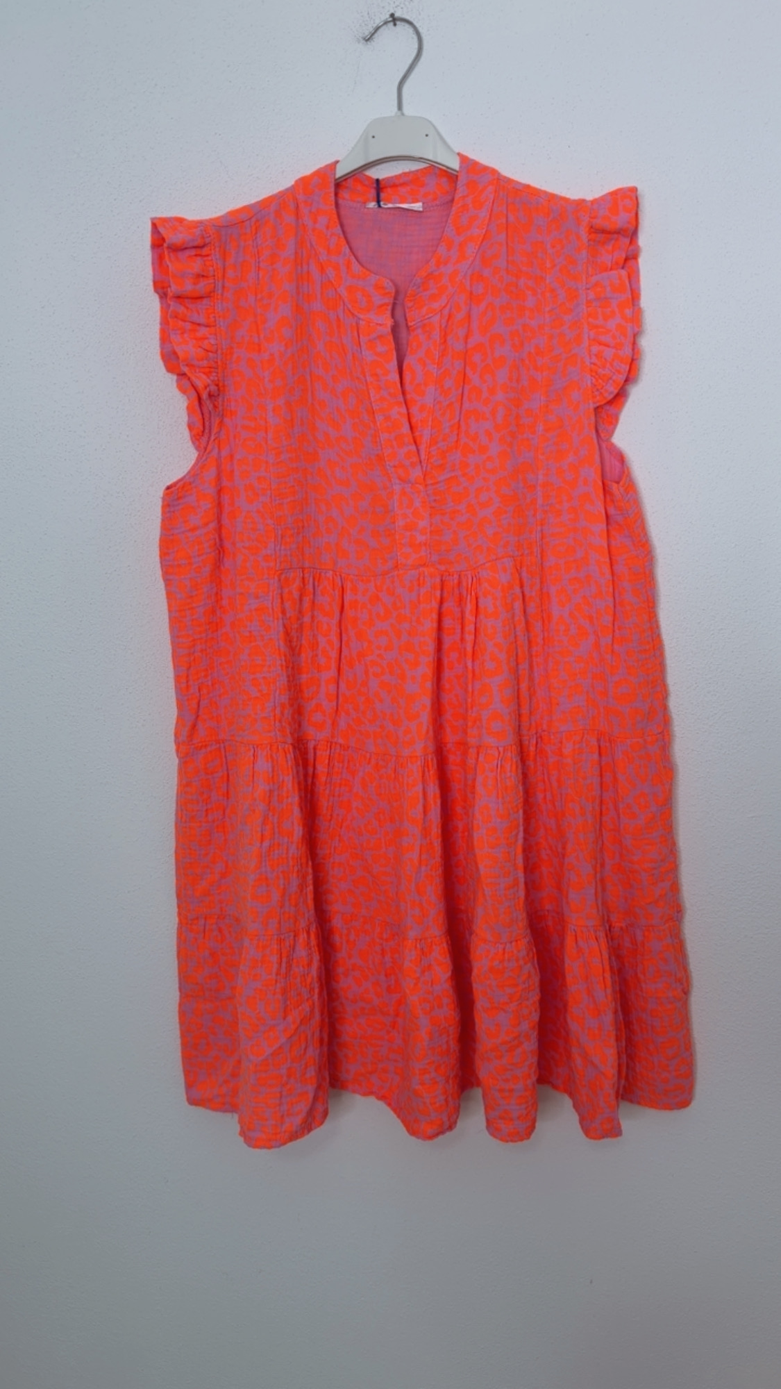 LEO MUSSELIN KLEID TAMI ROSA NEONORANGE kurz Rüschen 34 - 42