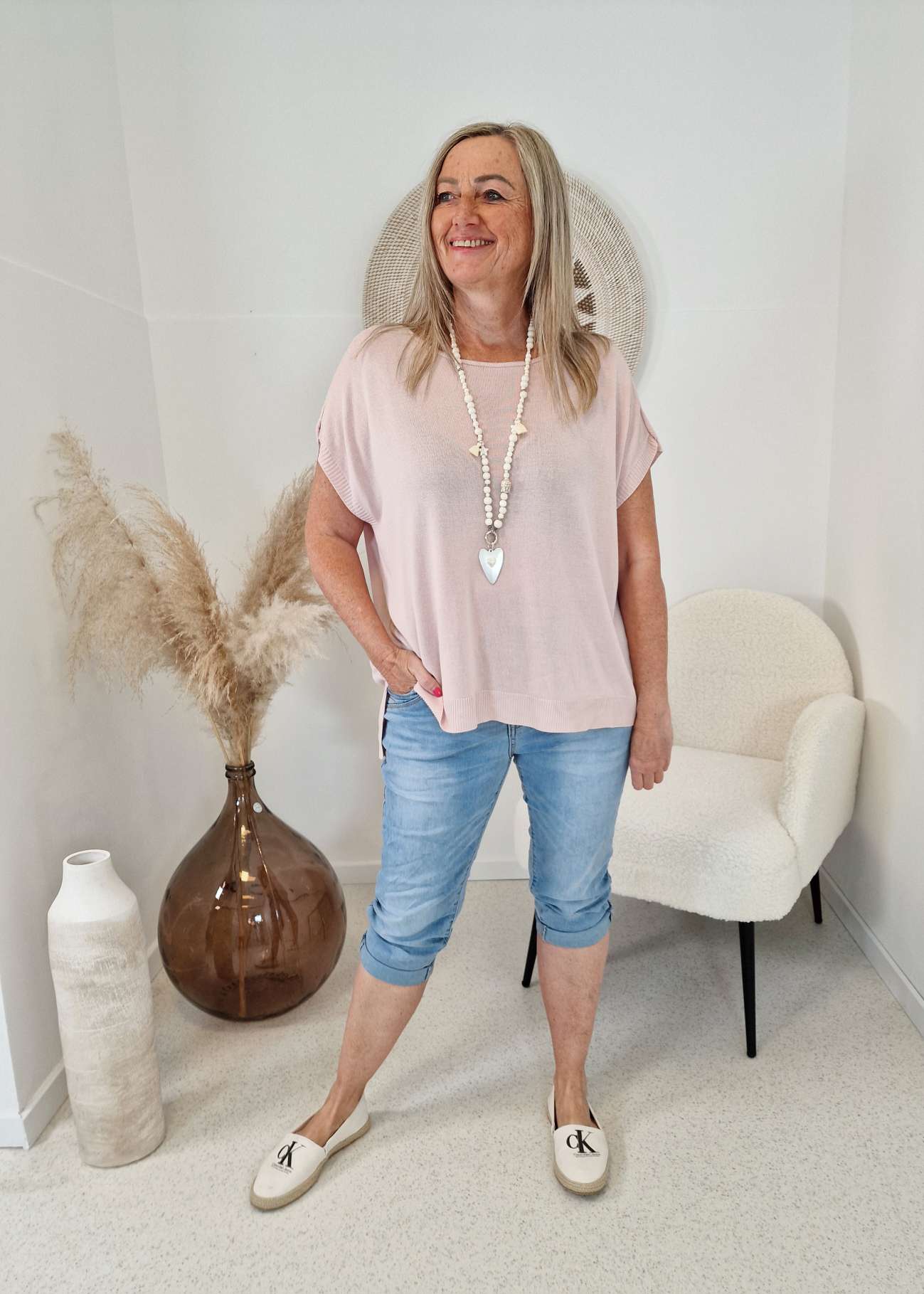 BASIC SHIRT CARRIE STRICK ROSA Made in Italy 36 -42 Pullover 