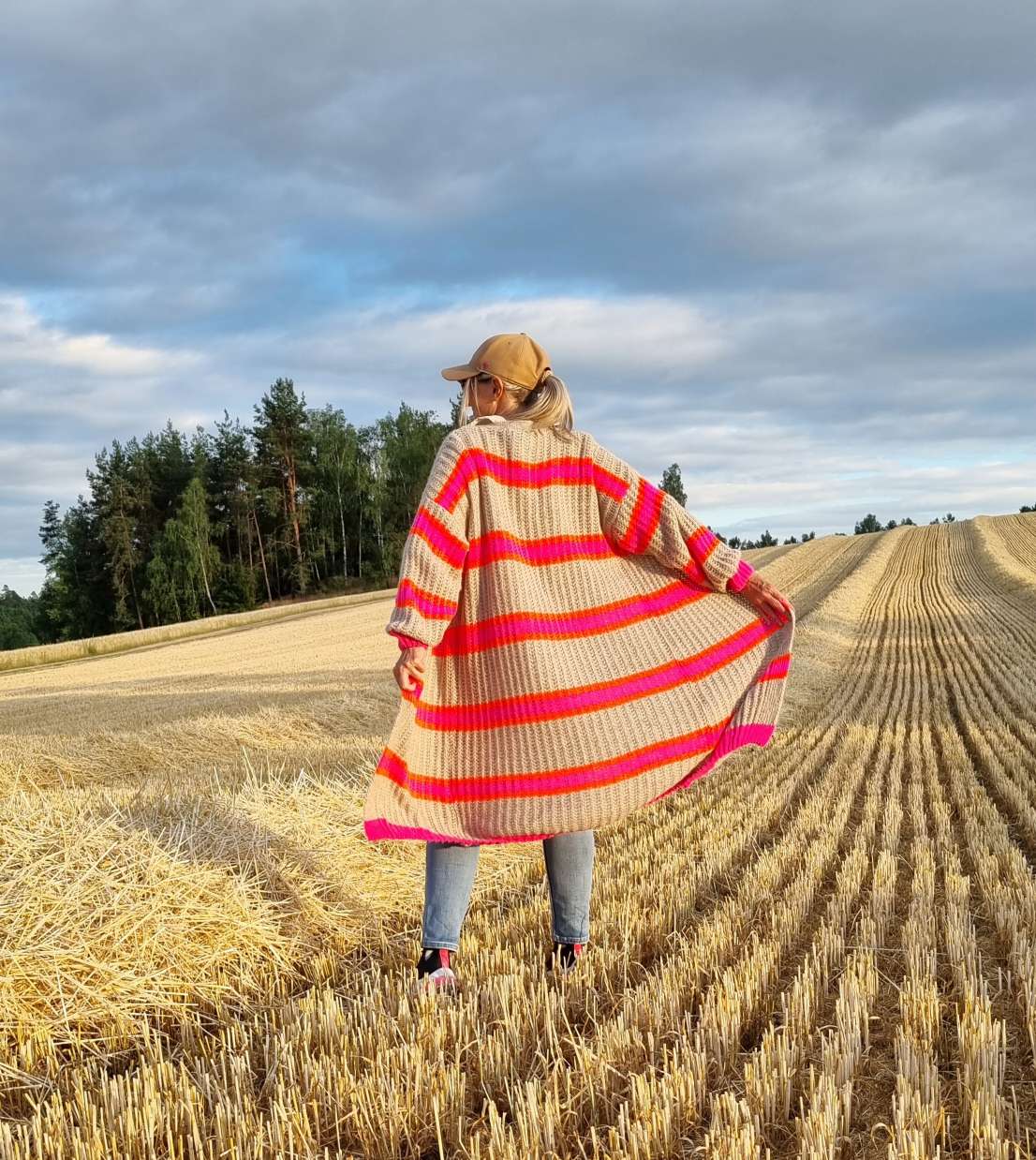 LONG KNIT CARDIGAN MYKONOS STRIPES BEIGE langer Strick Mantel Jacke Made in Italy Streifen 34-42 LONG KNIT CARDIGAN MYKONOS STRIPES BEIGE langer Strick Mantel Jacke Made in Italy Streifen 34-42