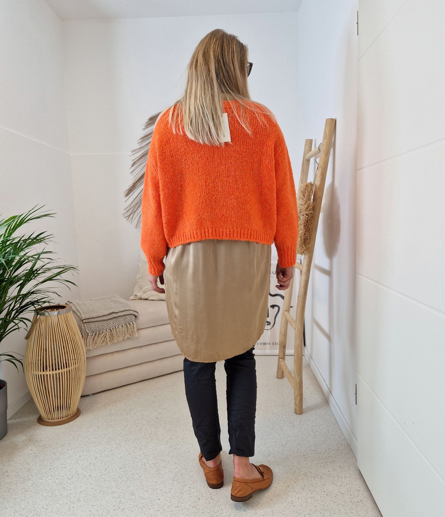 KNIT SWEATER GRETA FLOWER ORANGE Strickpullover Pullover 34-42 Made in Italy versch. Farben KNIT SWEATER GRETA FLOWER ORANGE Strickpullover Pullover 34-42 Made in Italy versch. Farben