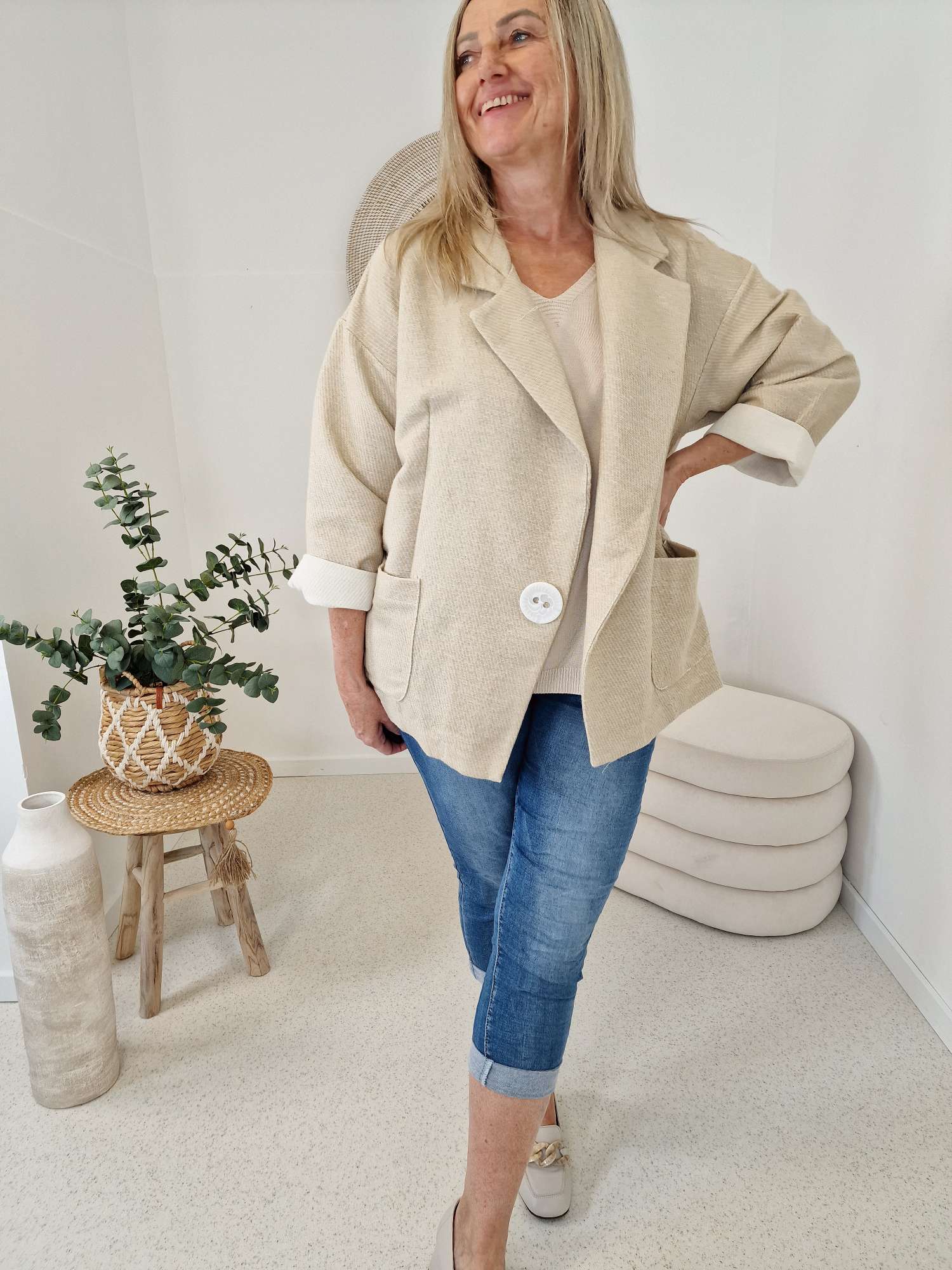 BLAZER RENE BEIGE 34-42/44 Made in Italy Oversize Anzug Jacke BLAZER RENE BEIGE 34-42/44 Made in Italy Oversize Anzug Jacke