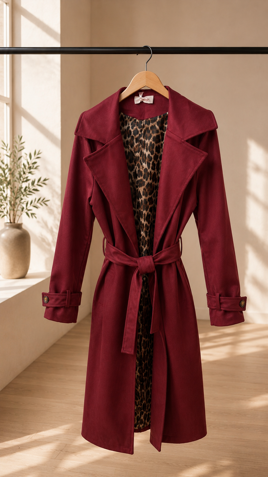 Tansania – Trenchcoat Mantel in Velourleder-Optik mit Leo-Futter | Made in Italy