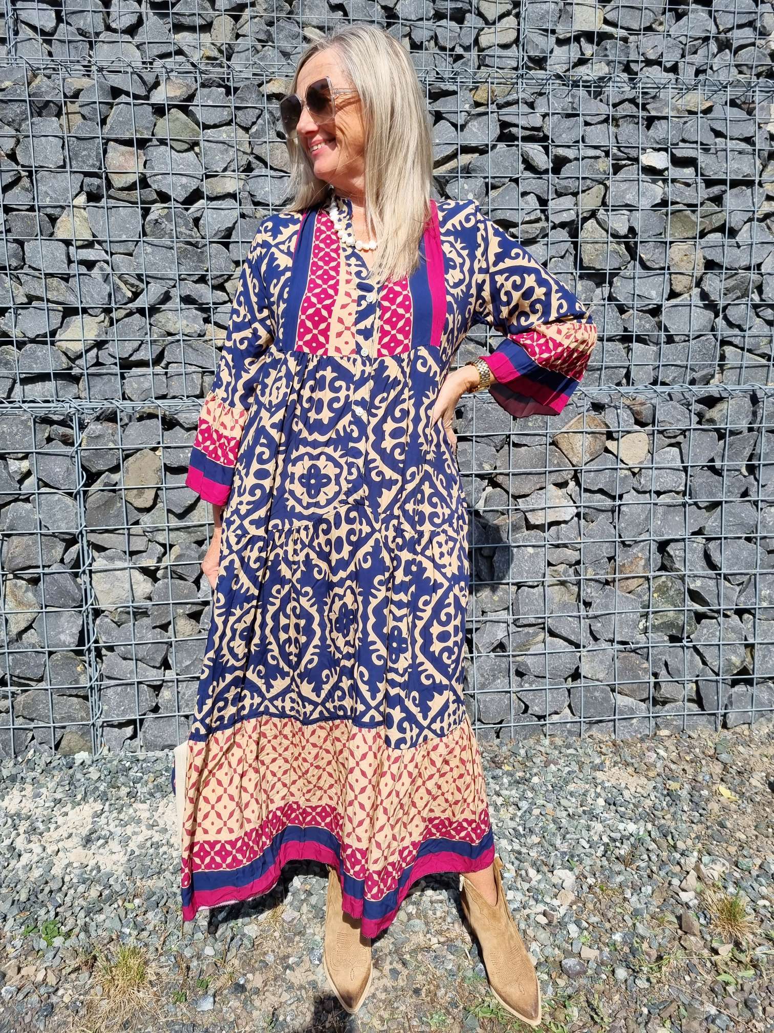MAXI TUNIKA DRESS IRINA BLAU 34-42 Made in Italy langes Kleid Hängerchen Tunikakleid MAXI TUNIKA DRESS IRINA BLAU 34-42 Made in Italy langes Kleid Hängerchen Tunikakleid