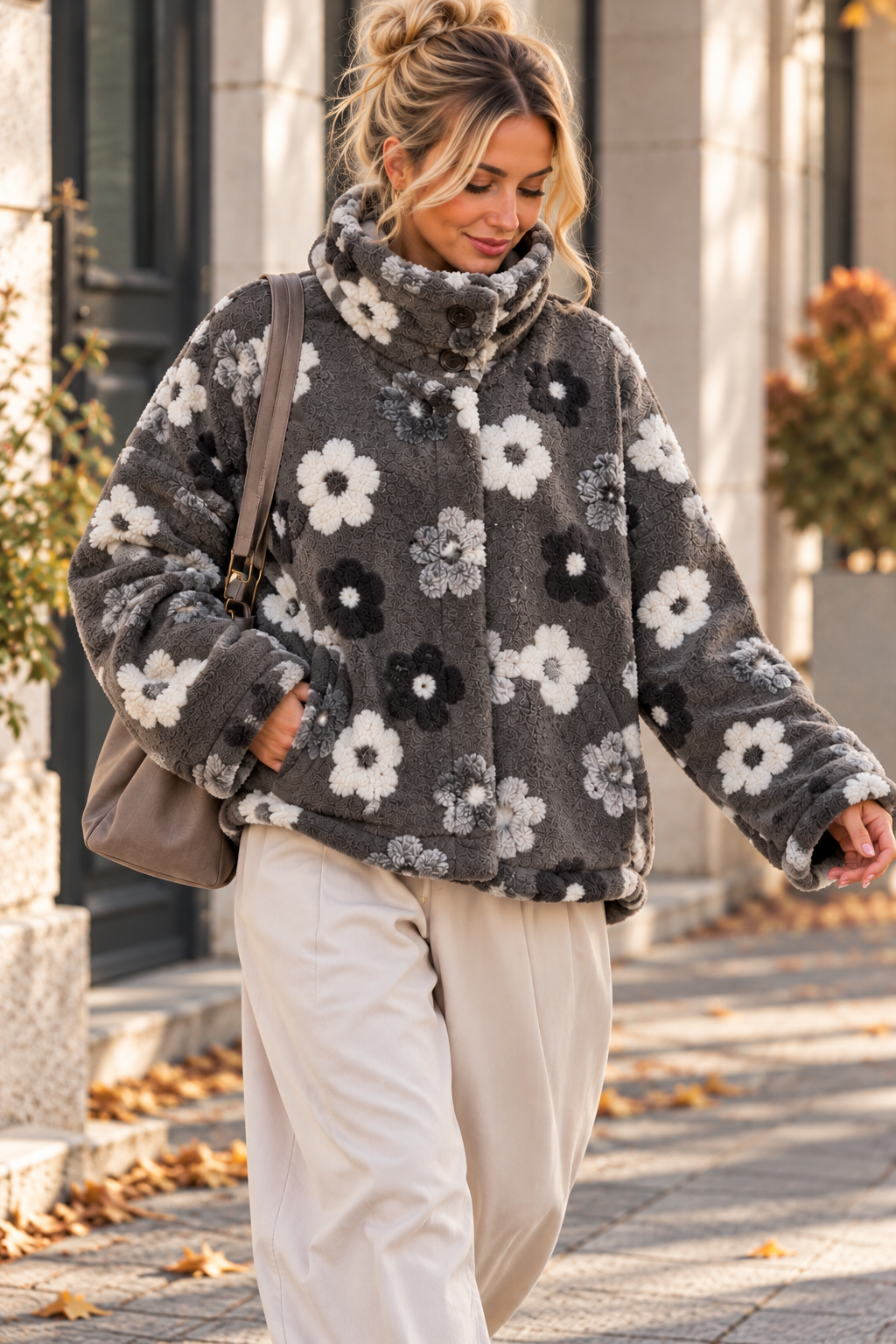 Exklusive Teddyjacke mit 3D-Blüten TJ0193 I Made in Itlay 34-42