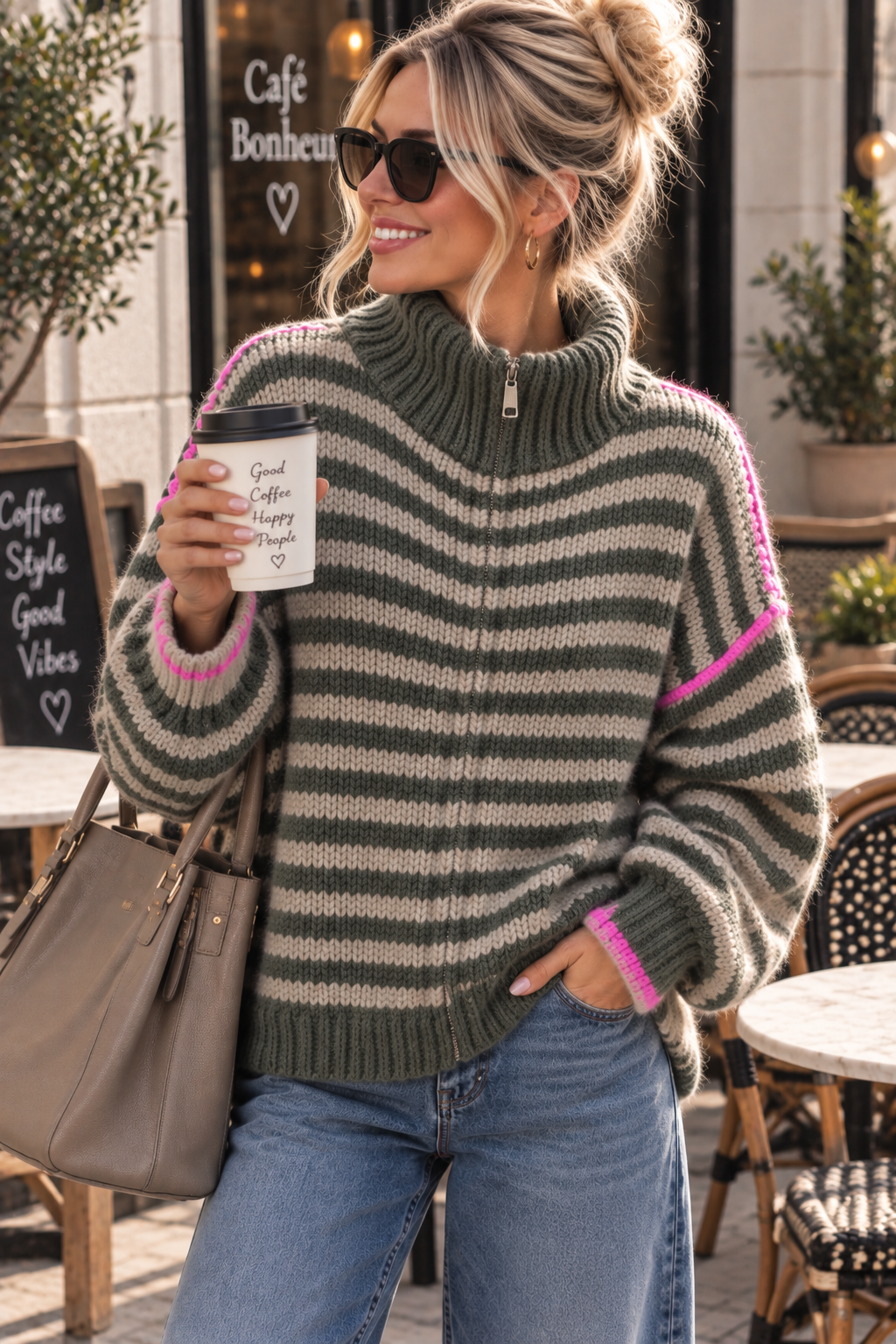Cardigan mit Reißverschluss – SJ0084 | Made in Italy 34-44 Strickjacke