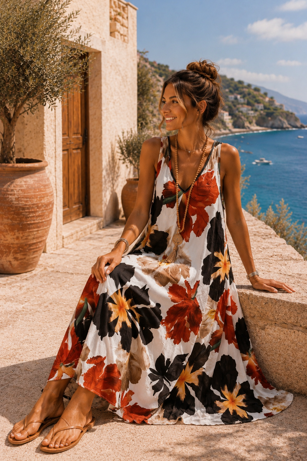 Maxikleid Bali – Made in Italy  Trendiges Leo-Kleid mit Taschen | Passend bis Größe 42/44