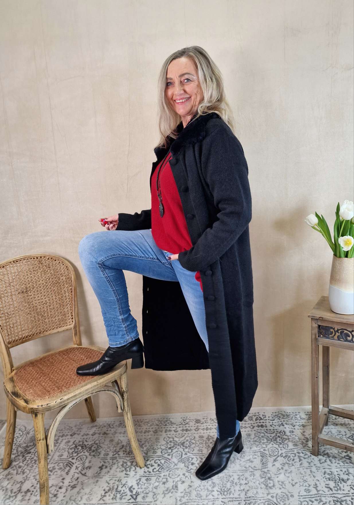 LUXURY KNIT COAT MIRINA SCHWARZ 34-42 Strickmantel Mantel Cardigen Italy Kollektion LUXURY KNIT COAT MIRINA SCHWARZ 34-42 Strickmantel Mantel Cardigen Italy Kollektion