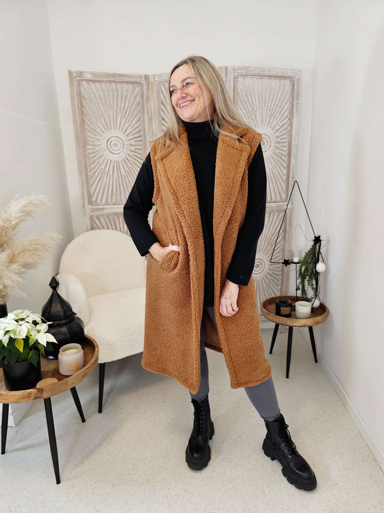 TEDDY WESTE LONG ALISSA Made in Italy 34-42 Mantel Jacke ärmellos TEDDY WESTE LONG ALISSA Made in Italy 34-42 Mantel Jacke ärmellos