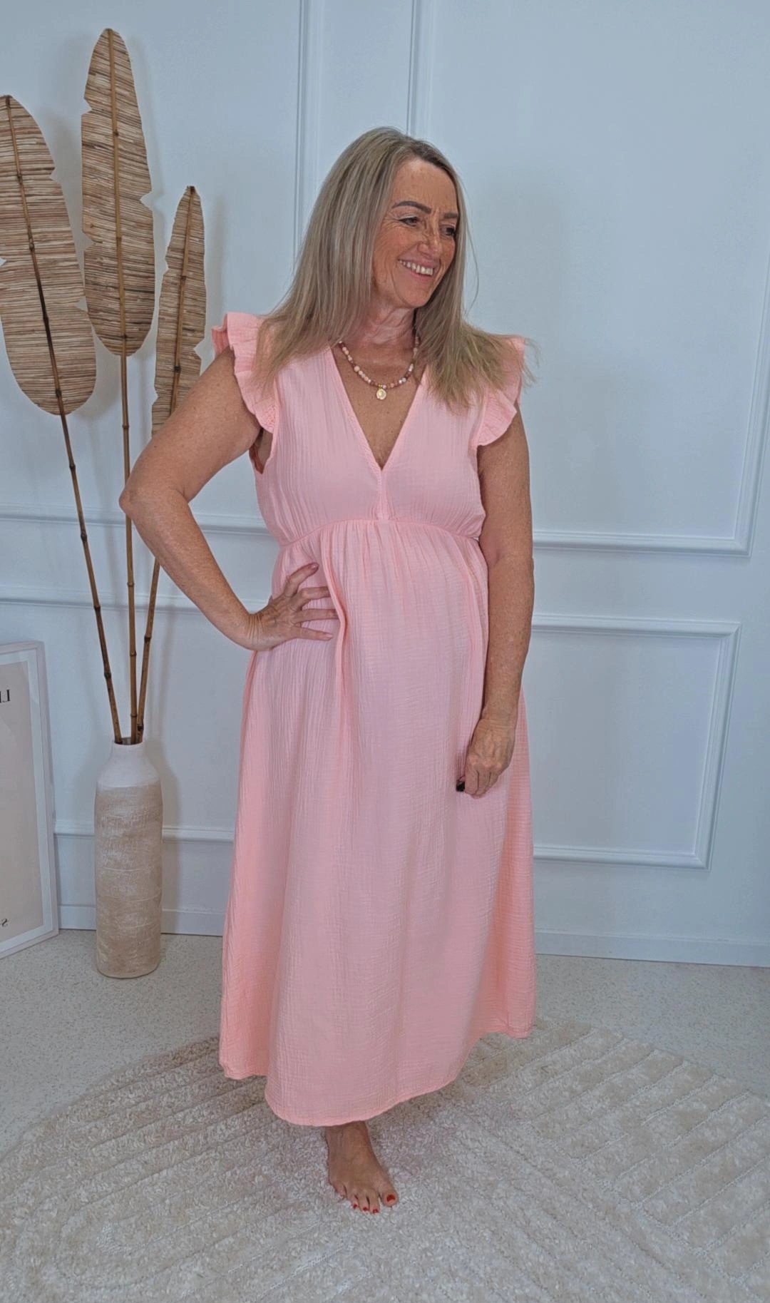 MUSSELIN KlEID ZOE BIANCO MIA 34 - 42 Made in Italy ärmellos Rüsche 