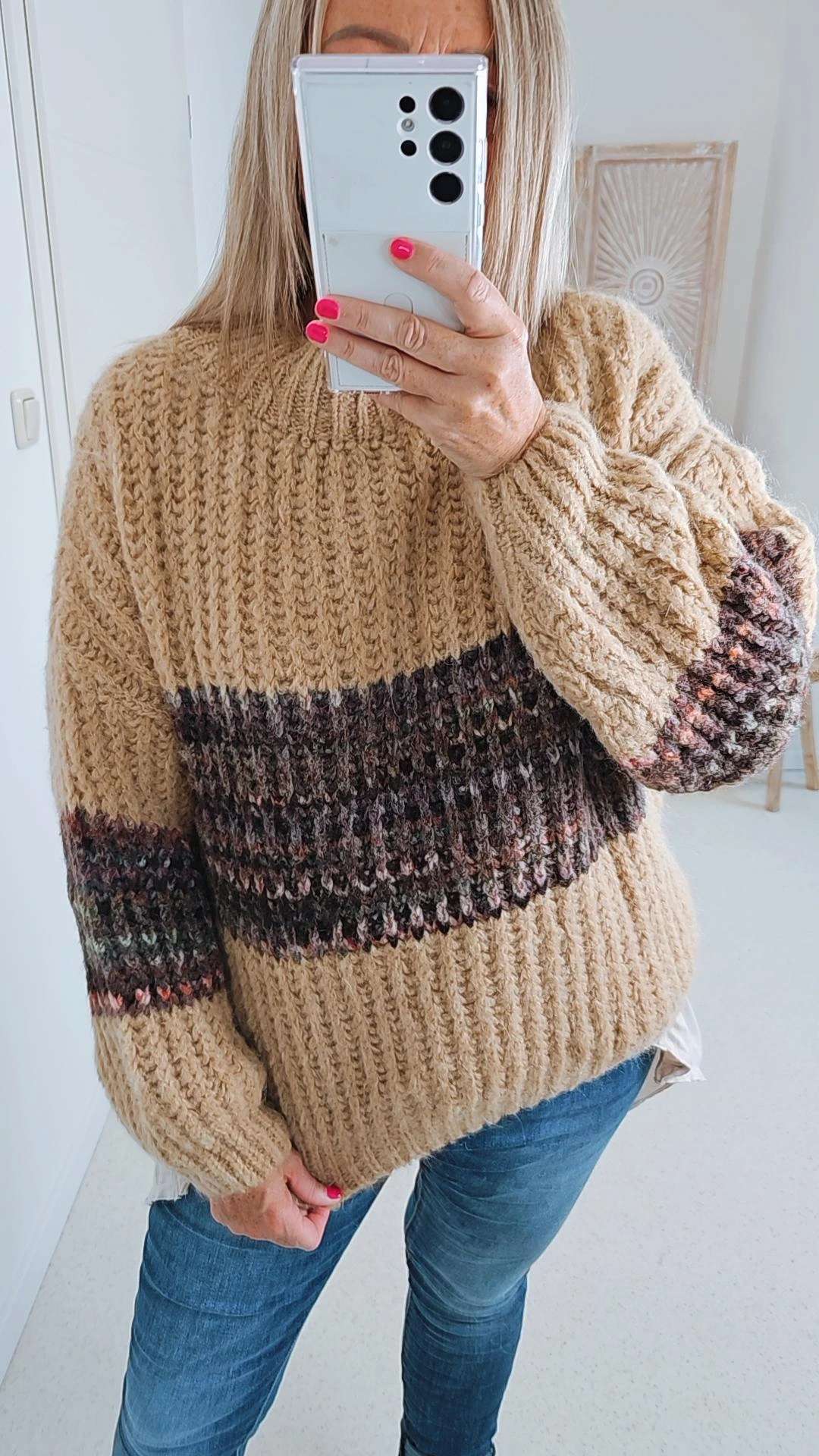 10 € KNIT SWEATER BABSI Strickpullover Pullover Gr. 34-38/40 Made in Italy Beige Braun