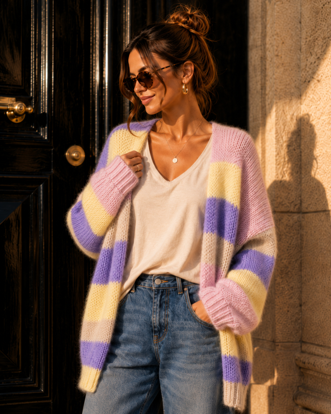 Cardigan mit Blockstreifen Strickjacke I SJ0035 I Made in Italy 34-44