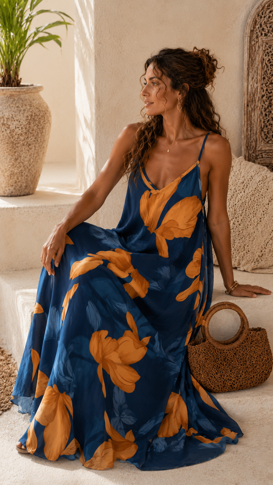 🌸 Maxikleid Dahlia mit floralem Print – Made in Italy 34-42