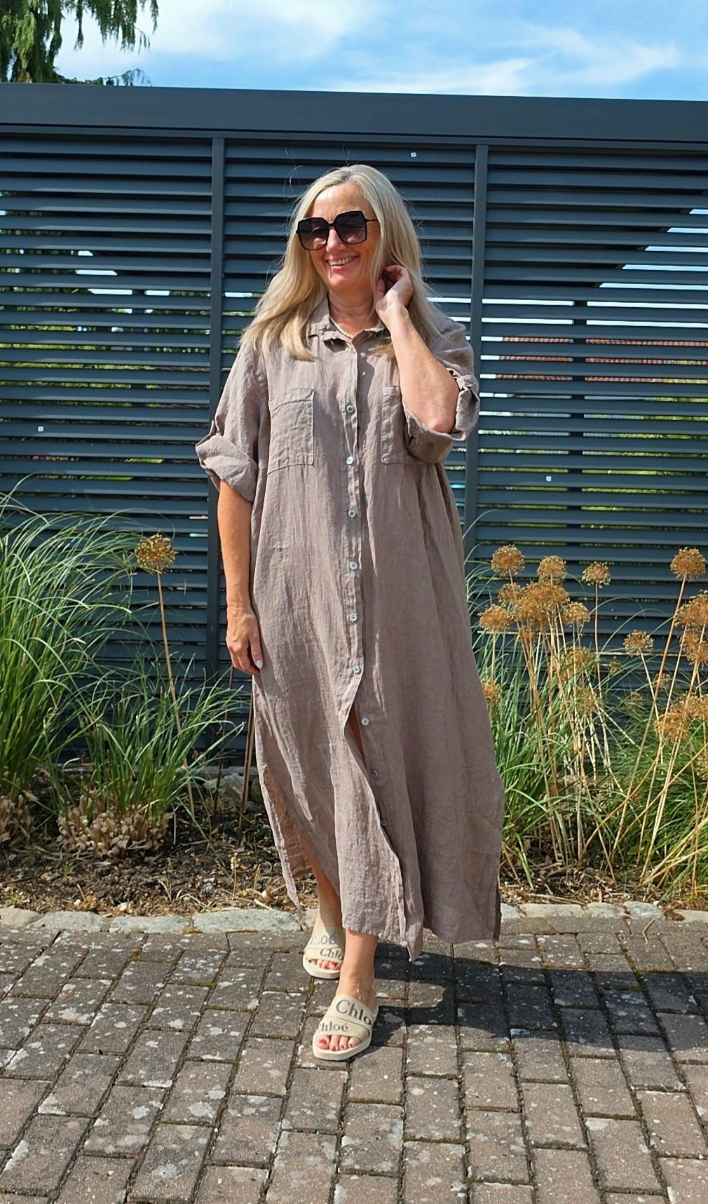 LINEN DRESS ESTELA Made in Italy 34 - 44/46 Leinen Blusen Kleid