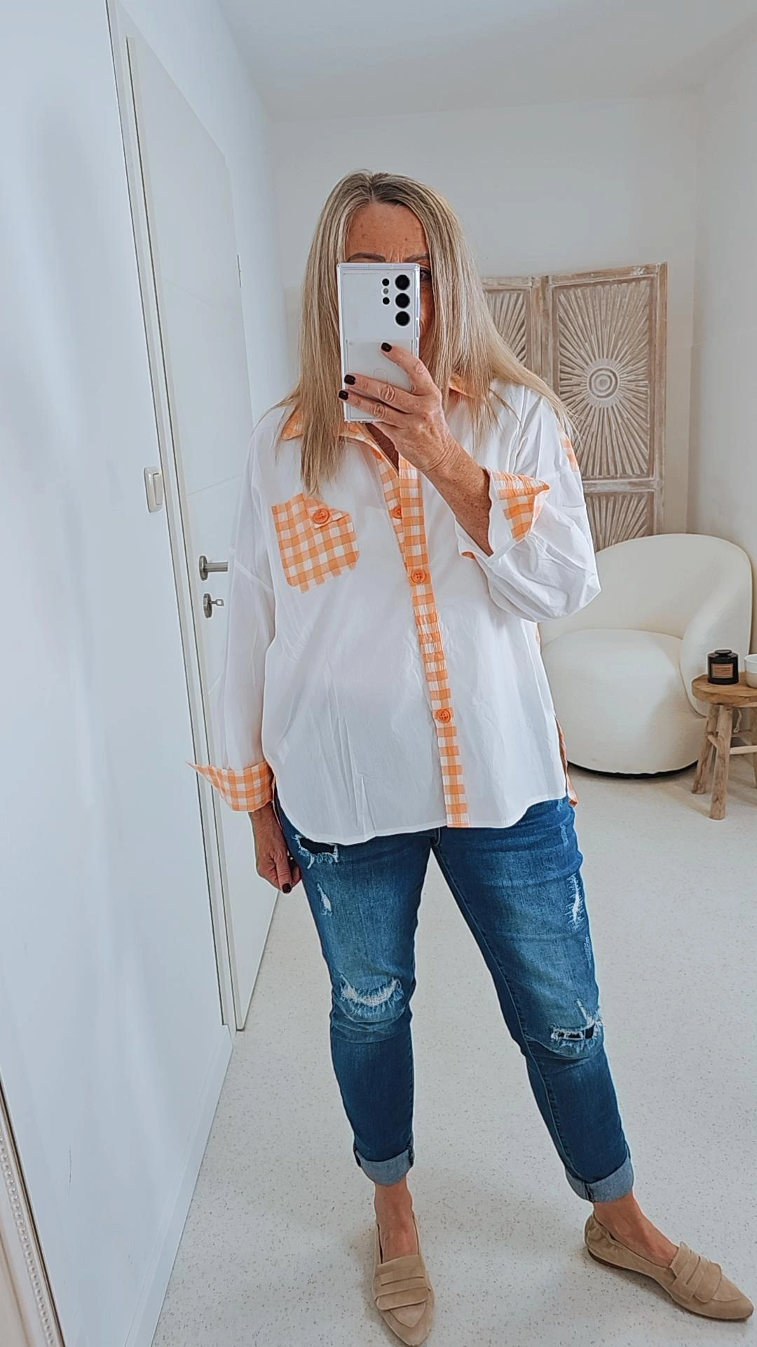 KARO BLUSE MELDIN ORANGE 34-42 Italy Design Oversize Shirt Hemd