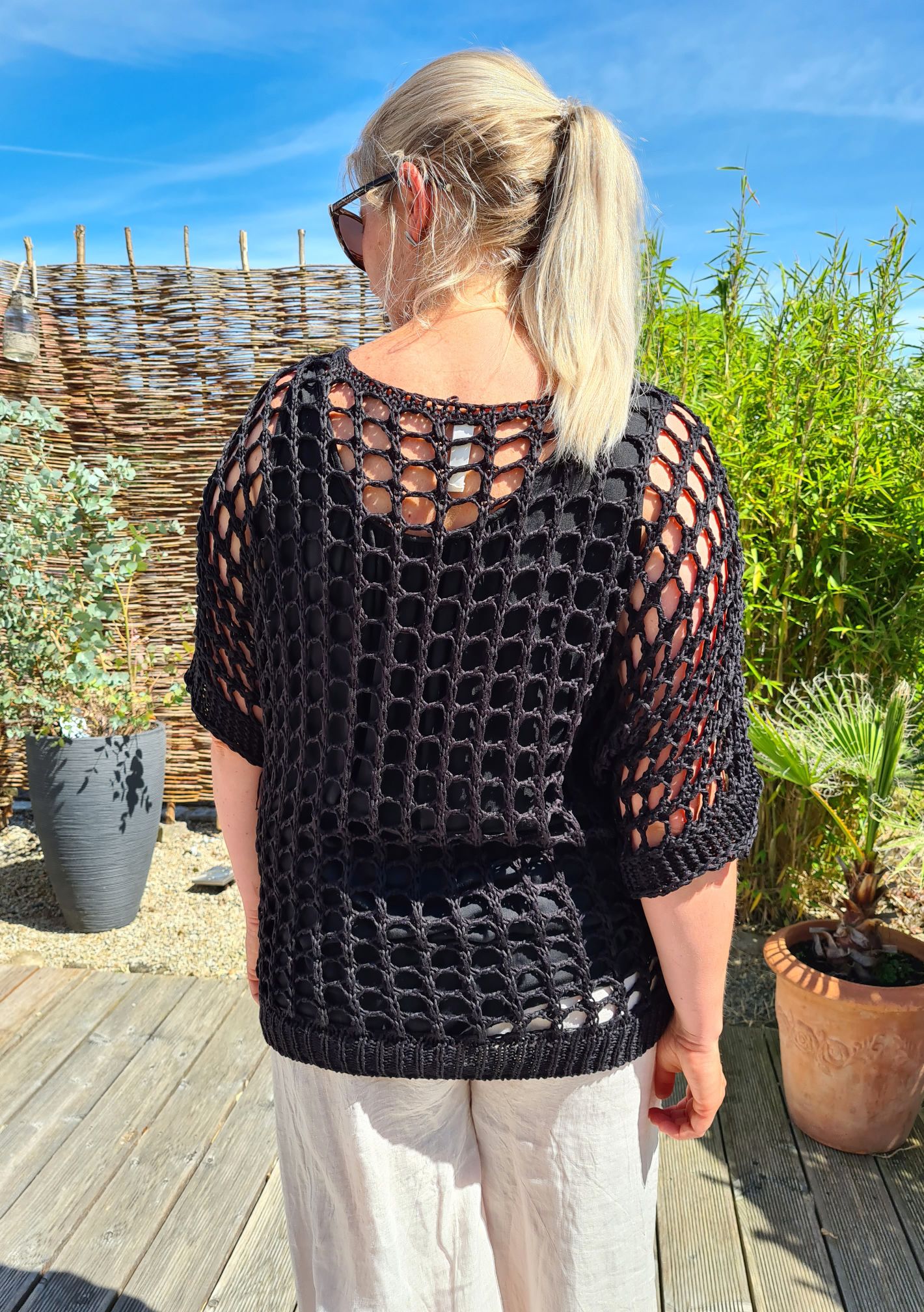 LOCHSTRICK PULLOVER KALYMNOS SCHWARZ 32-42 Made in Italy dünner Sommer Pullover Shirt Knit Sweater LOCHSTRICK PULLOVER KALYMNOS SCHWARZ 32-42 Made in Italy dünner Sommer Pullover Shirt Knit Sweater