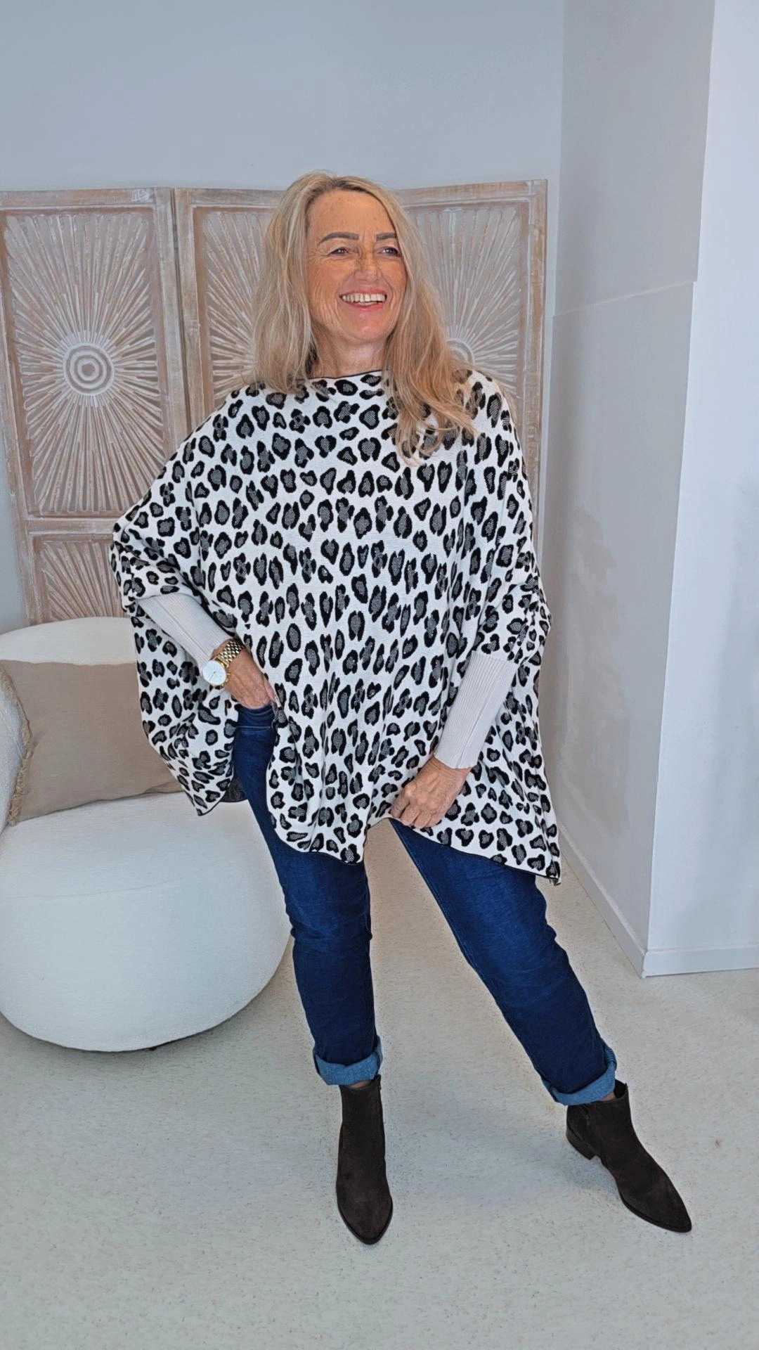 LÄSSIGER LEO-STRICKPULLOVER DAVINA Fledermaus-Schnitt 34-48 Made in Italy