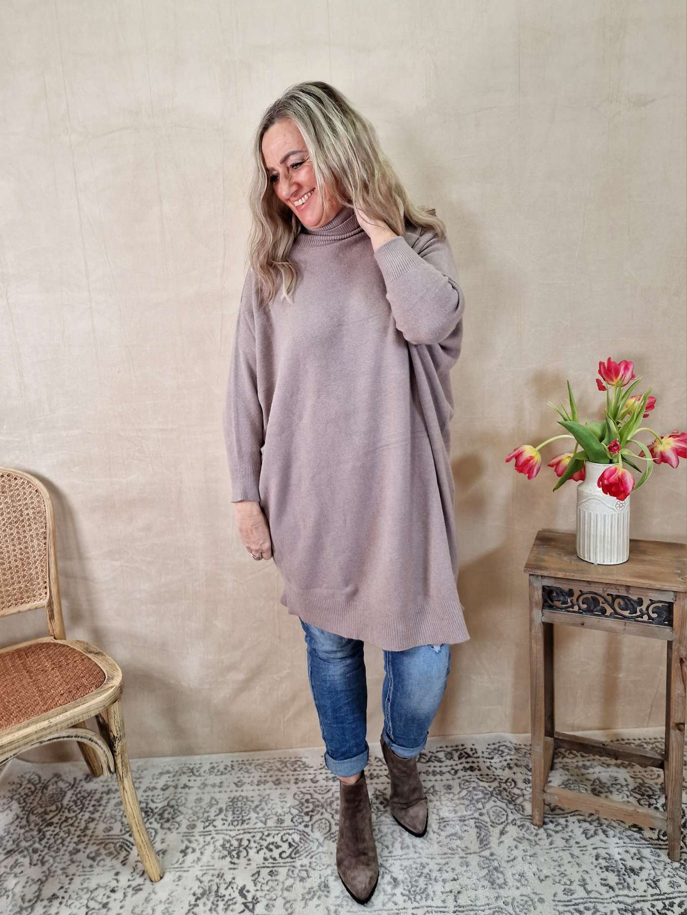 LIGHT KNIT DRESS EMILIA TAUPE 34-42 Made in Italy Strick Kleid Long Pullover LIGHT KNIT DRESS EMILIA TAUPE 34-42 Made in Italy Strick Kleid Long Pullover