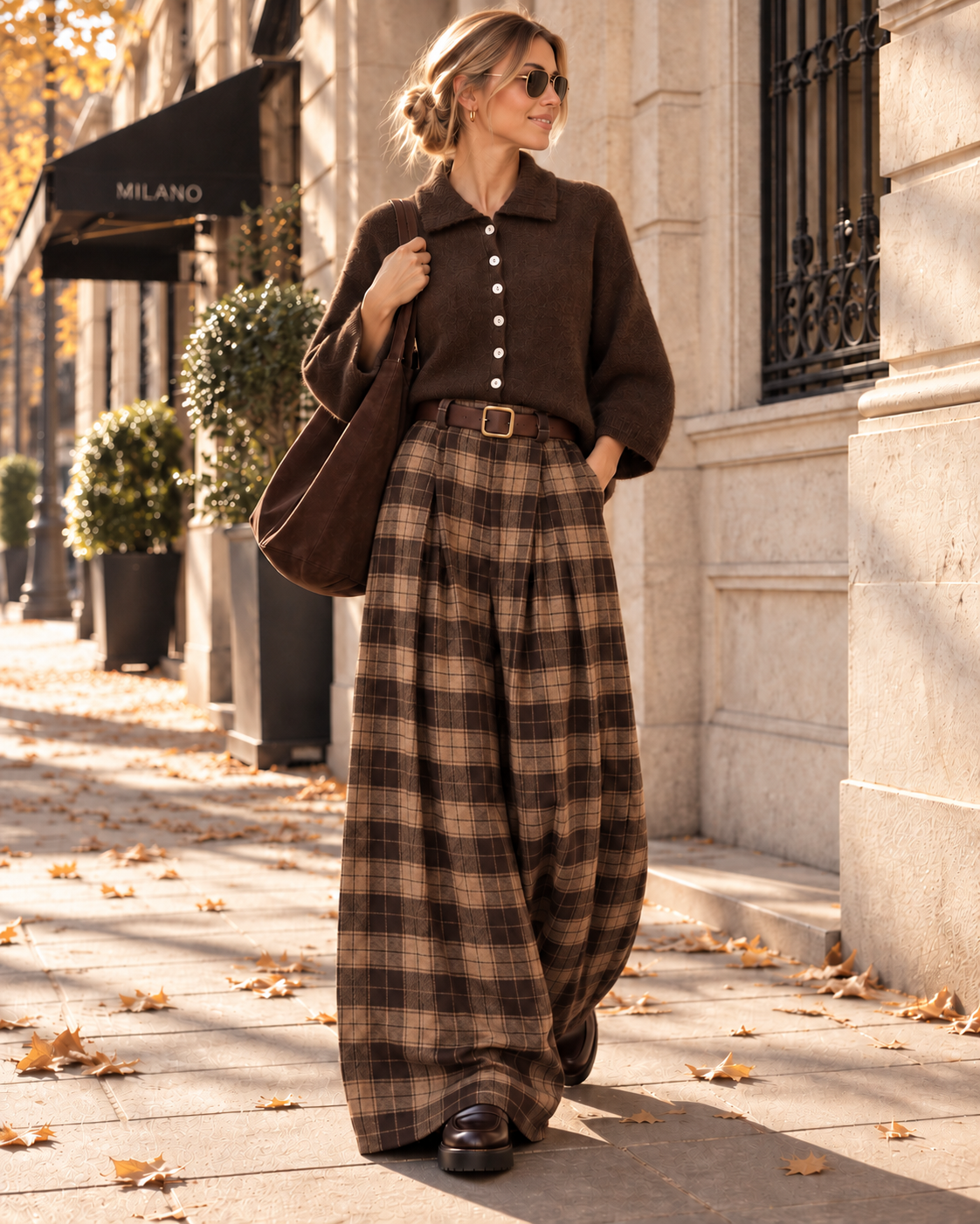 Flanell-Karohose mit Gürtel I H0143 I 34-42 I Made in Italy