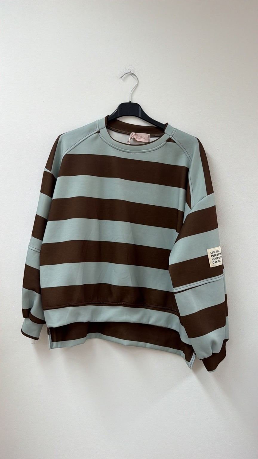 Sweater Butterstoff mit Blockstreifen & Patch I SW0070 I Made in Italy 34-42/44 Sweatshirt