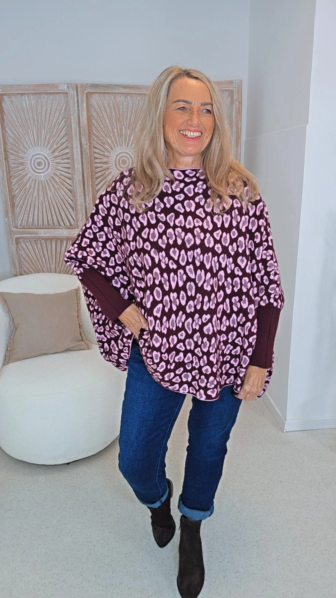 LÄSSIGER LEO-STRICKPULLOVER DAVINA Fledermaus-Schnitt 34-48 Made in Italy