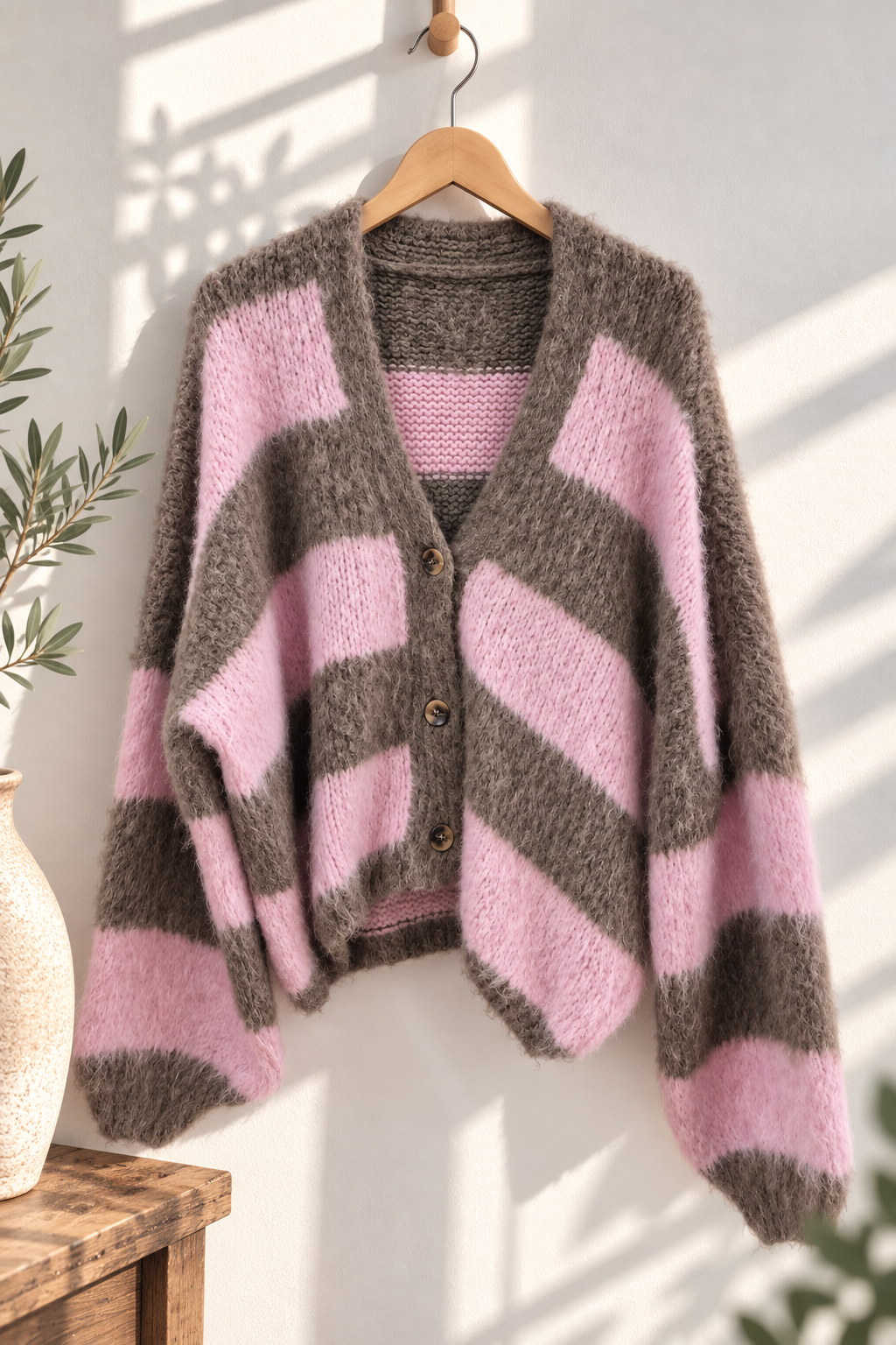 Kuschelige Strickjacke SJ0083 – Blockstreifen Made in Italy Gr. 34-42 Strick Cadigan