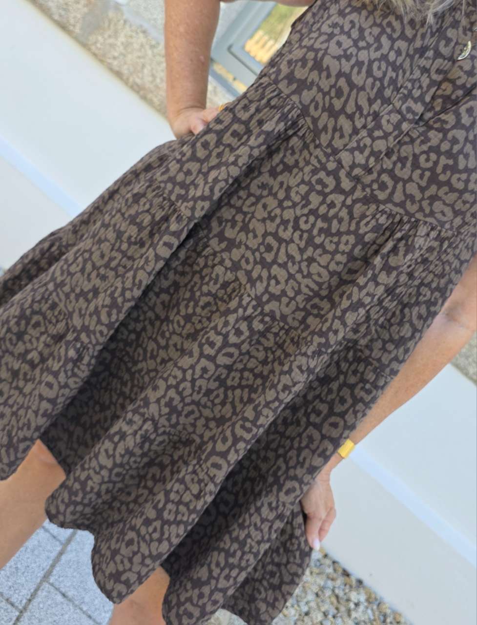 MUSSELIN KLEID TAMI SCHOKO Leo kurz Rüschen 34 - 42 Summer Dress   