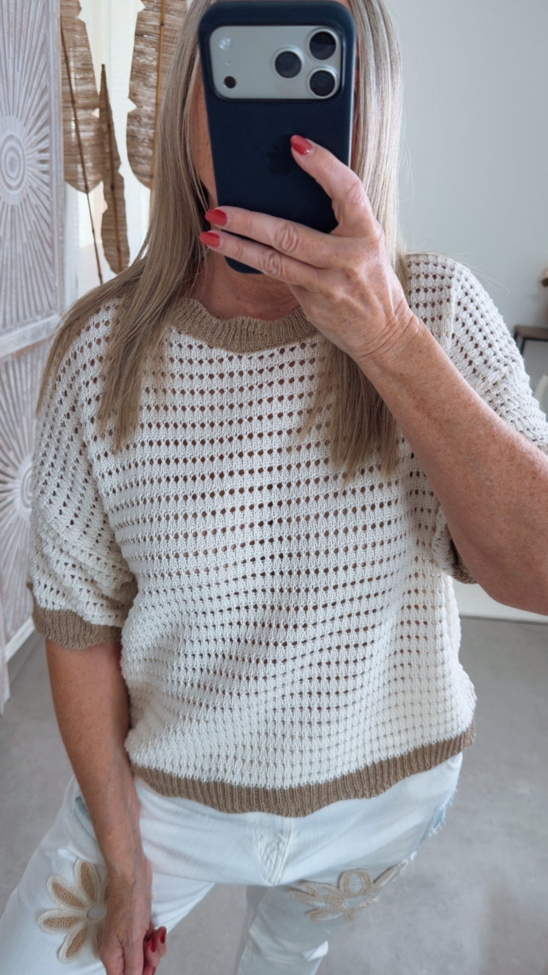 Strick T-Shirt „Ponza" Uni Lochmuster Made in Italy 34-40/42 Pullover