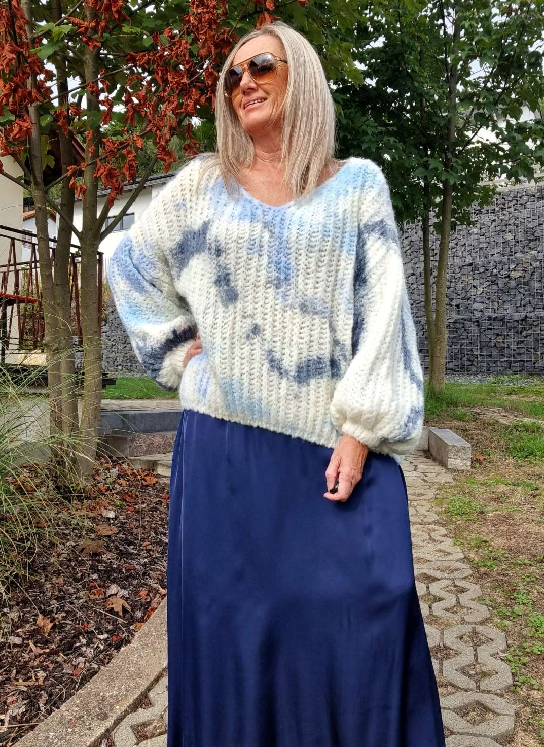KNIT SWEATER SVENJA BATIK BLAU Strickpullover Pullover 34-42 Oversize Made in Italy KNIT SWEATER SVENJA BATIK BLAU Strickpullover Pullover 34-42 Oversize Made in Italy
