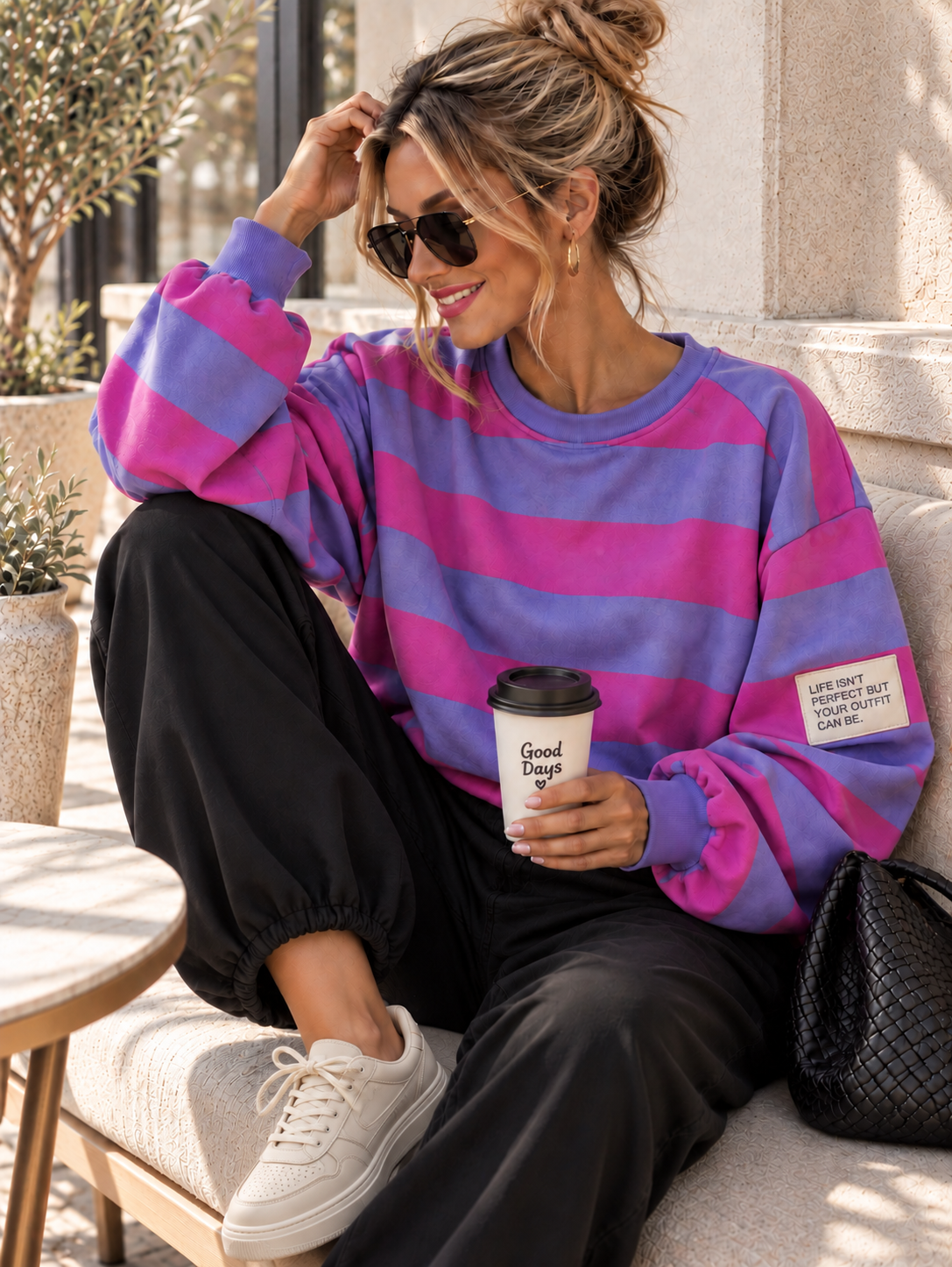 Baumwoll Stripe Love Sweater mit PATCH I SW0128 I 34-42 / Made in Italy
