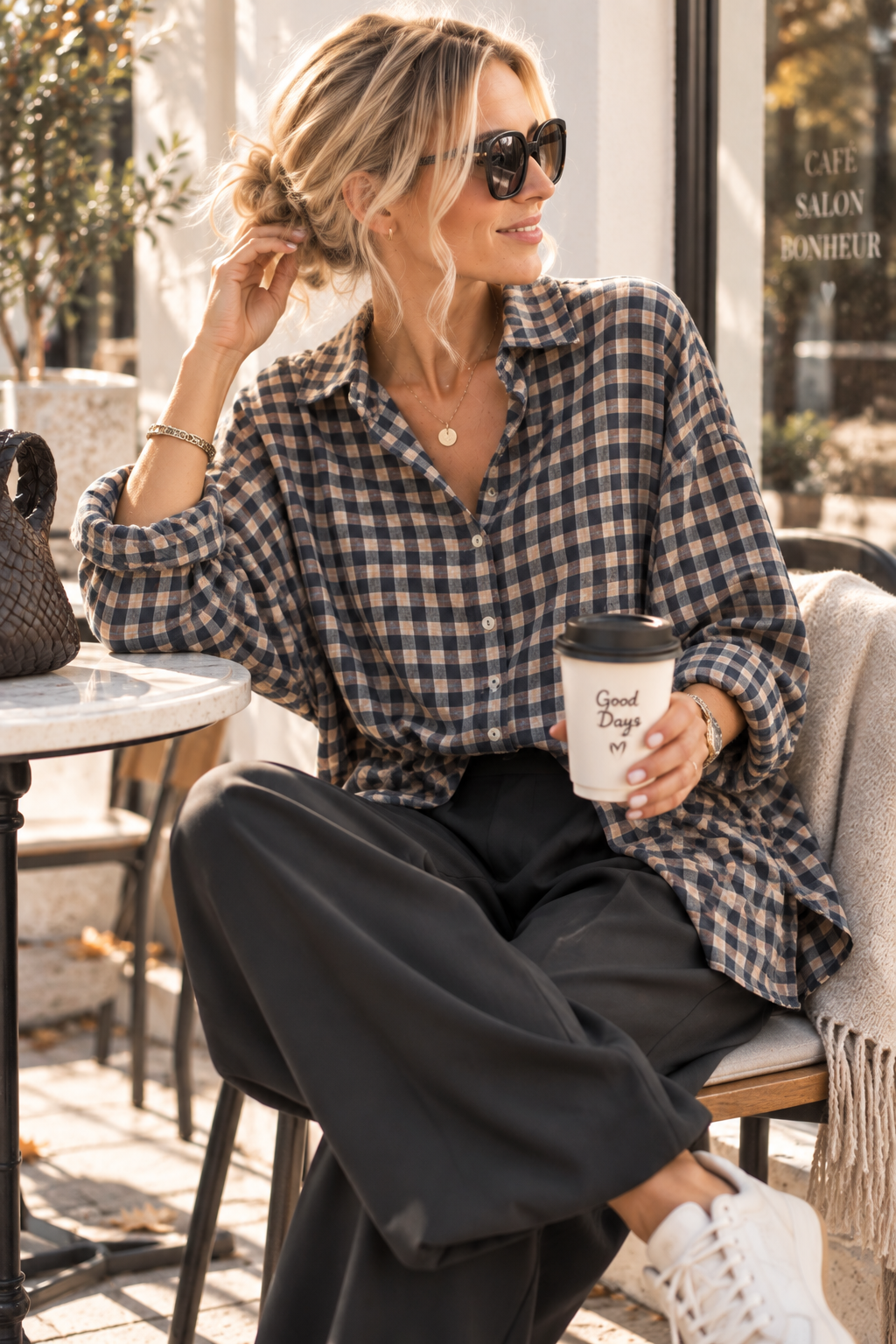 Oversize-Karo-Bluse BL0105 – Made in Italy Gr. 34-44
