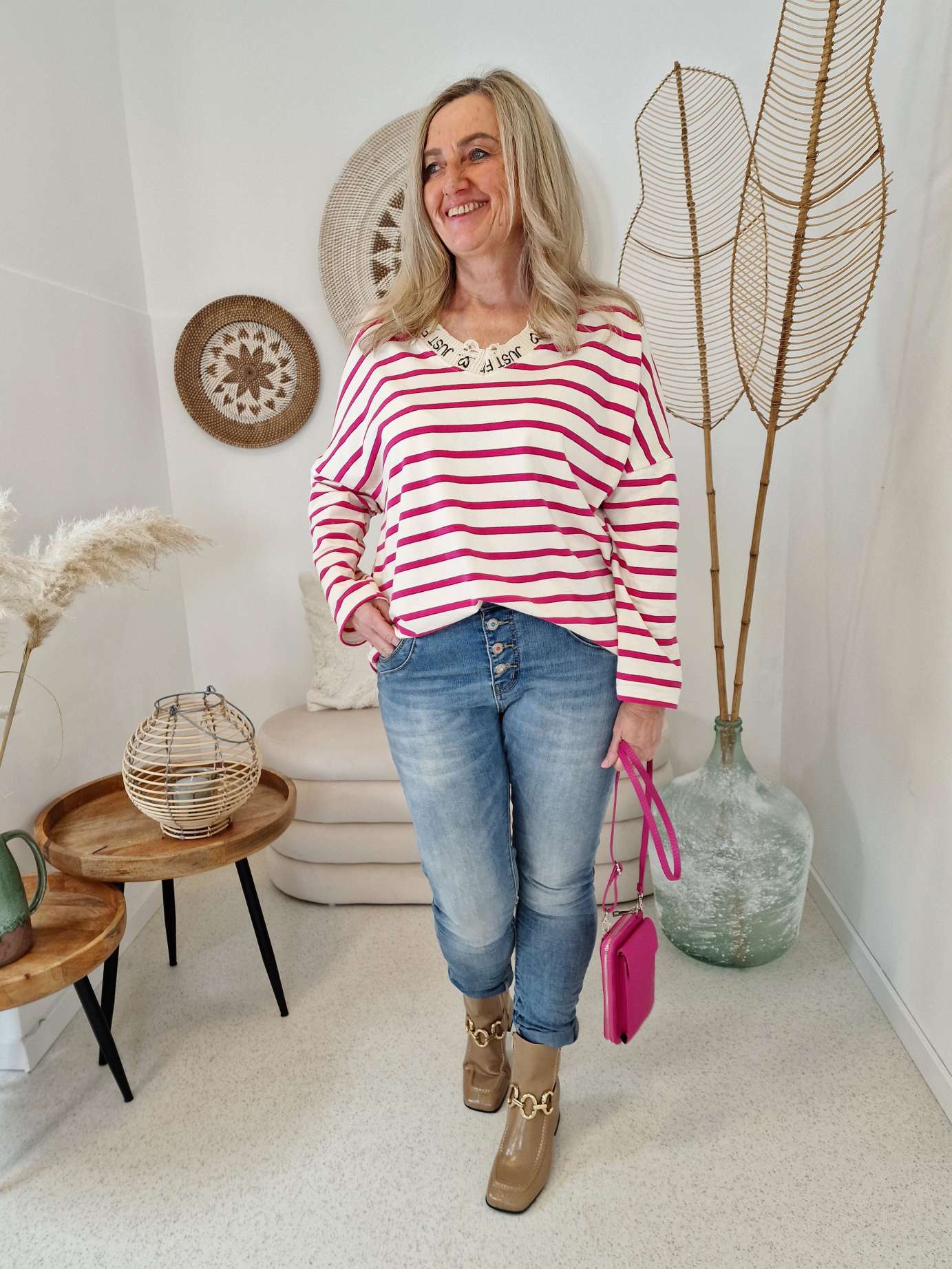 PULLOVER JUST FIT STRIPES PINK 34-42 Made in Italy Sweatshirt Longsleeve