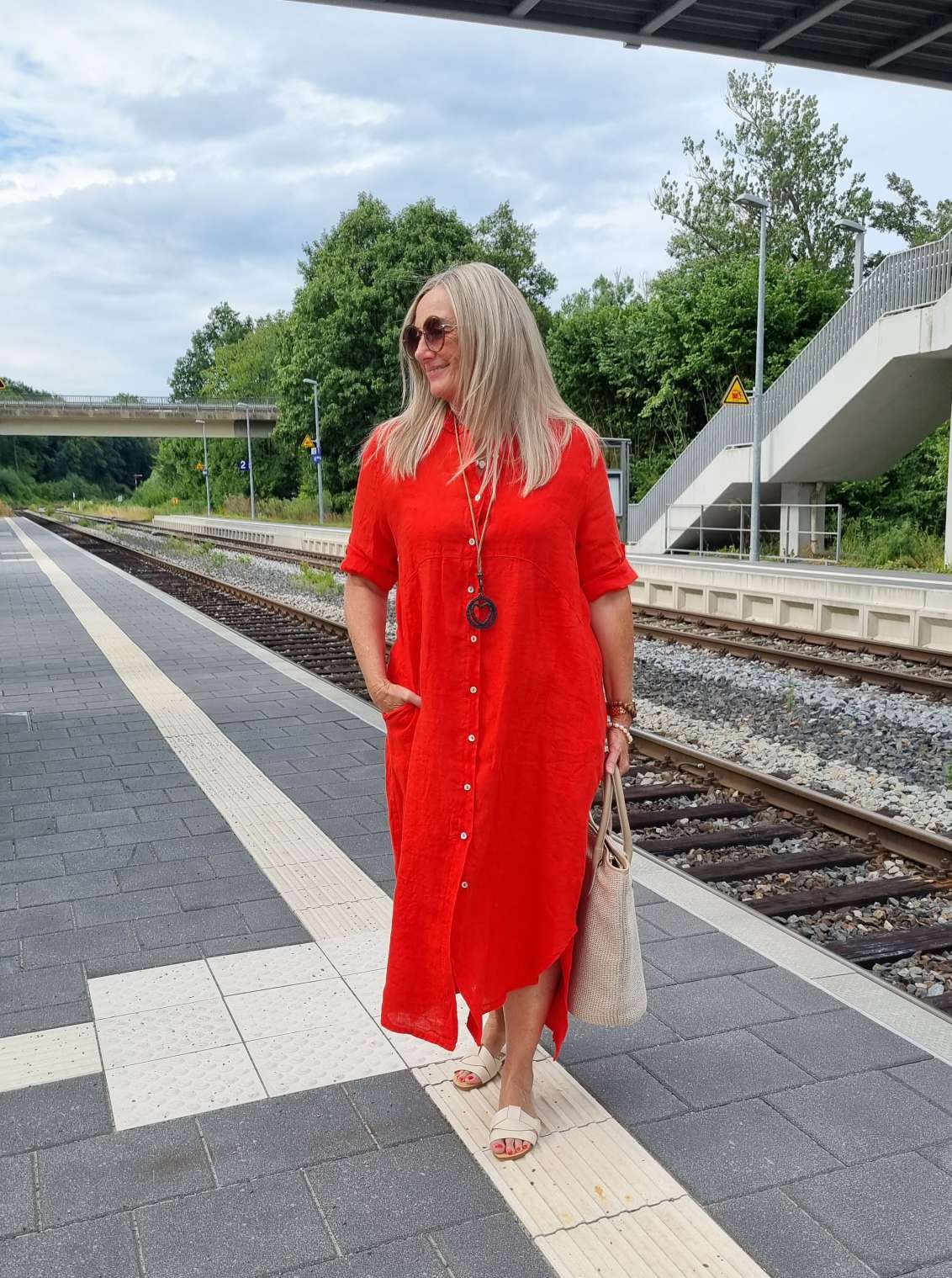 LINEN DESS WILMA KORALLE 34-42 Made in Italy Leinen Kleid Long Bluse Mantel LINEN DESS WILMA KORALLE 34-42 Made in Italy Leinen Kleid Long Bluse Mantel