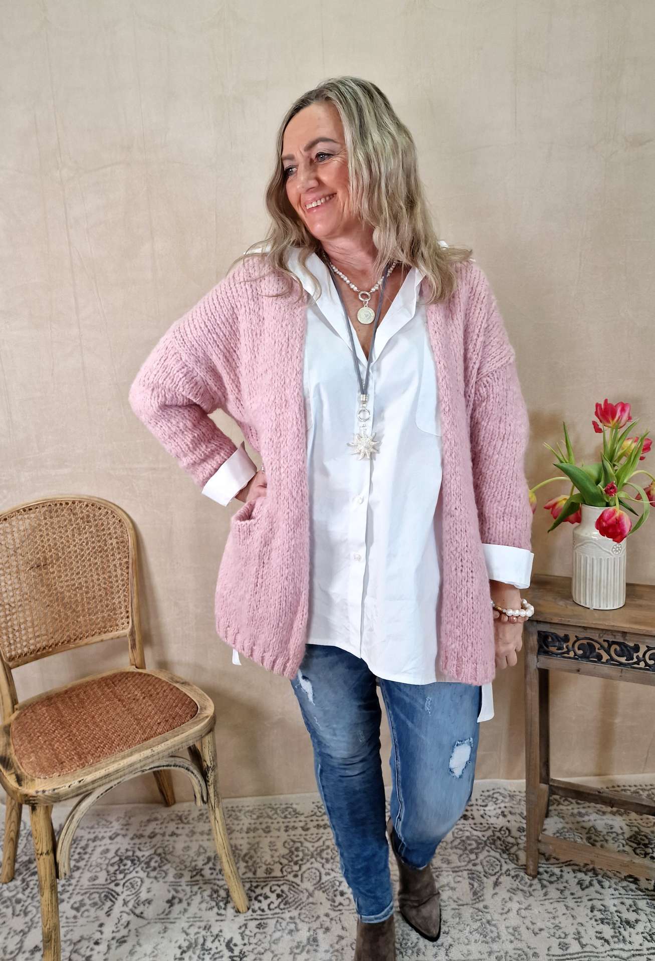 KNIT CARDIGAN JANA ROSA 34-42 Made in Italy kurze Strickjacke KNIT CARDIGAN JANA ROSA 34-42 Made in Italy kurze Strickjacke