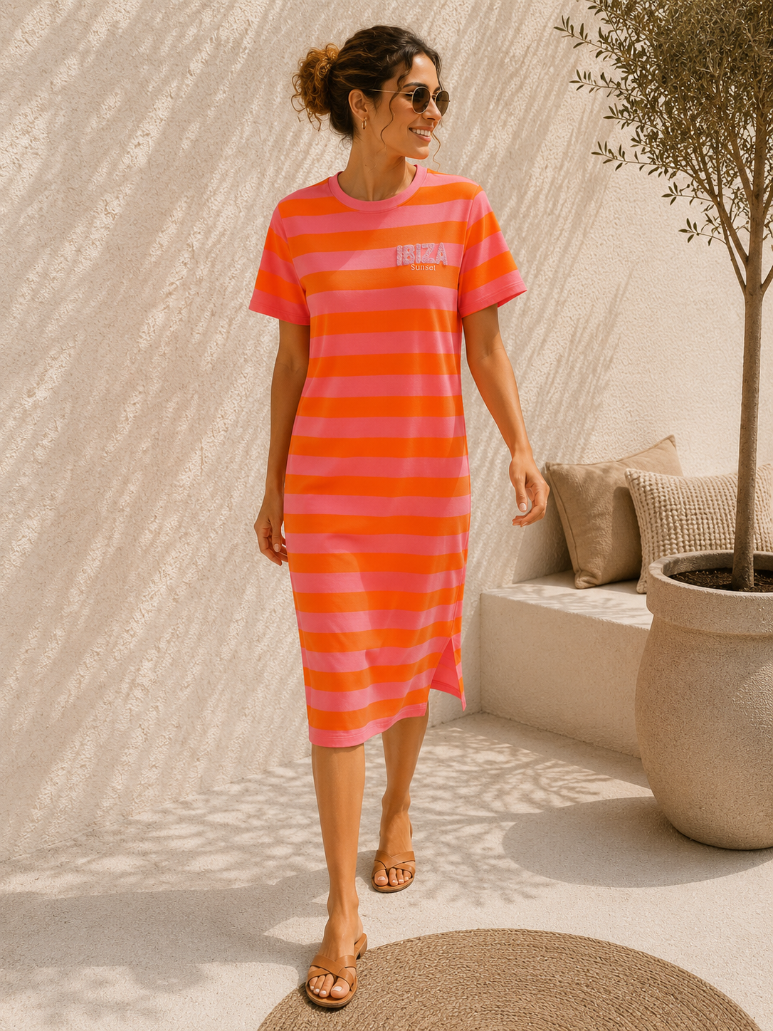 T-Shirt Kleid Ibiza Sunset Blockstreifen Stonewashed Made in Italy 34-42/44