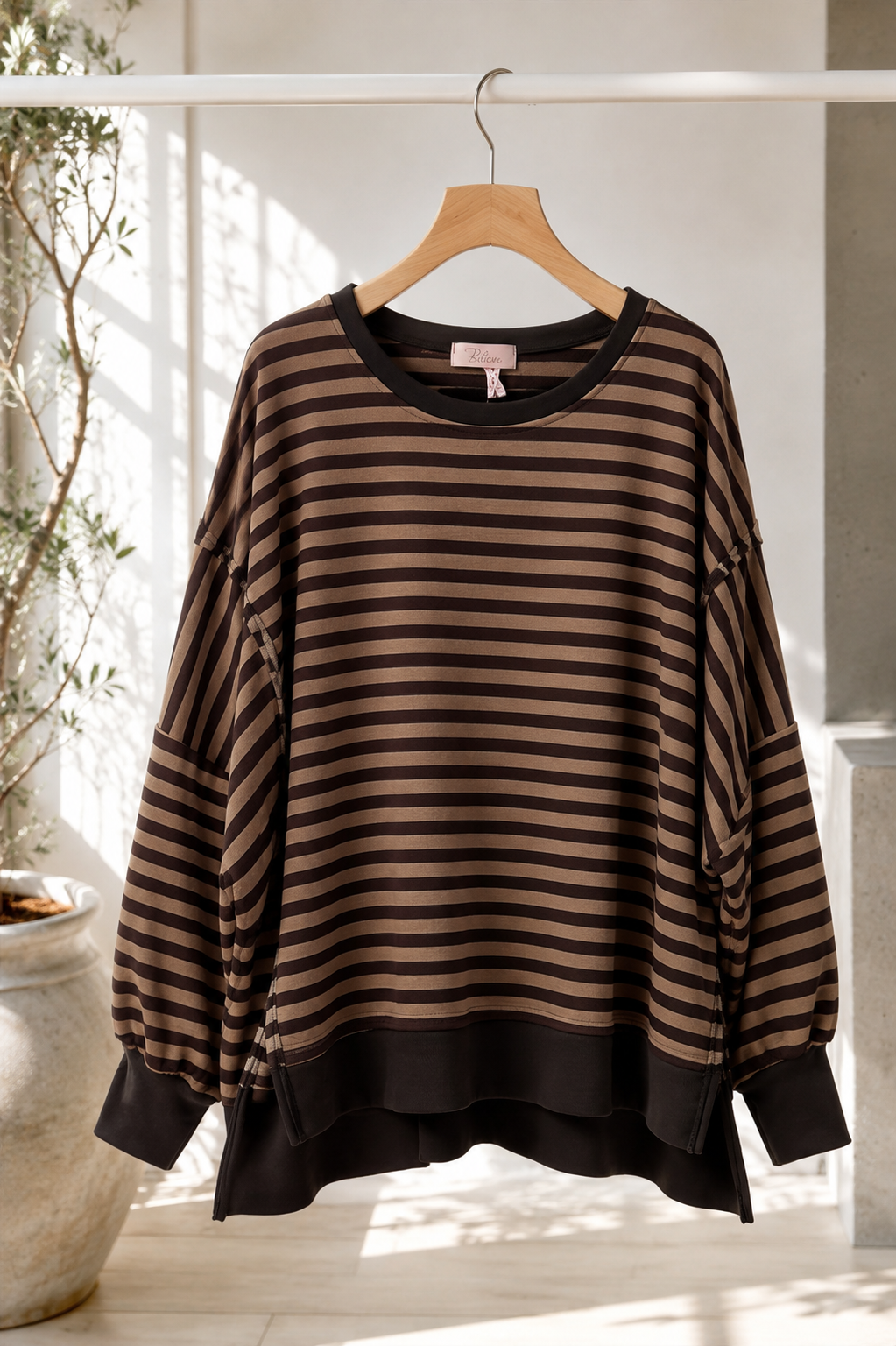 Sweater Charly mit Raw-Cut Details Stripes Made in Italy 34-44/46