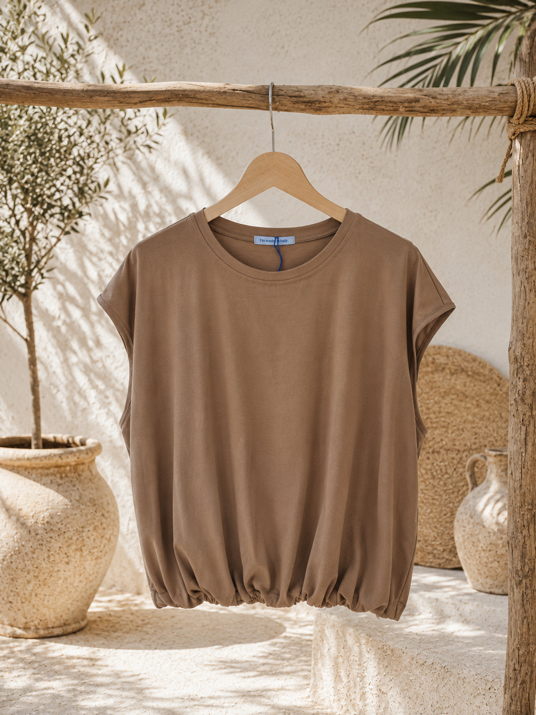 Basic T-Shirt Annalisa mit Gummibund Uni Made in Italy 34-40/42