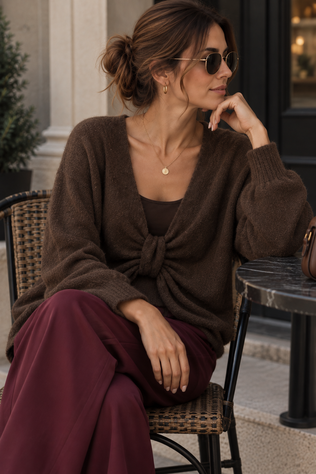 Strickpullover mit Knotendetail Uni I SP0074 I Made in Italy 34-44