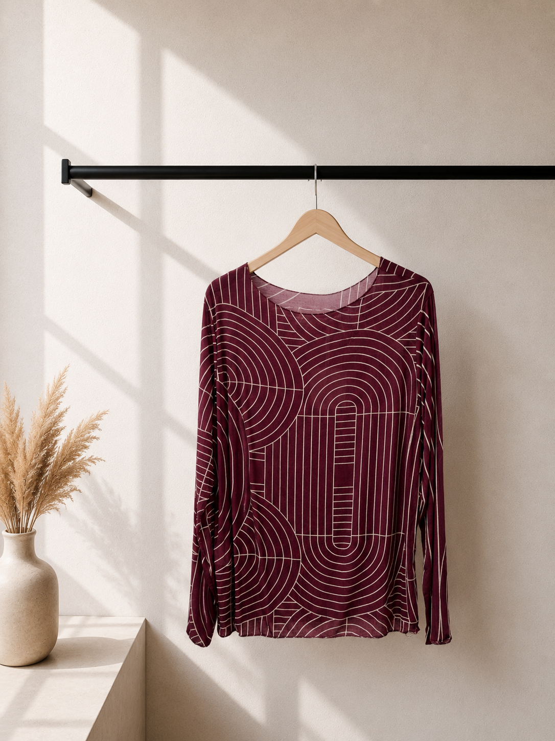 Langarmshirt Cashmere Ornamentmuster I LS0026 I Made in Italy 34-42