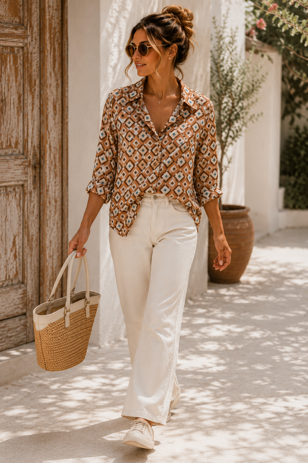 Bluse Valeria – Edle Kofferbluse mit grafischem Muster – Edle Kofferbluse mit grafischem Muster Made in Italy Gr 34-42